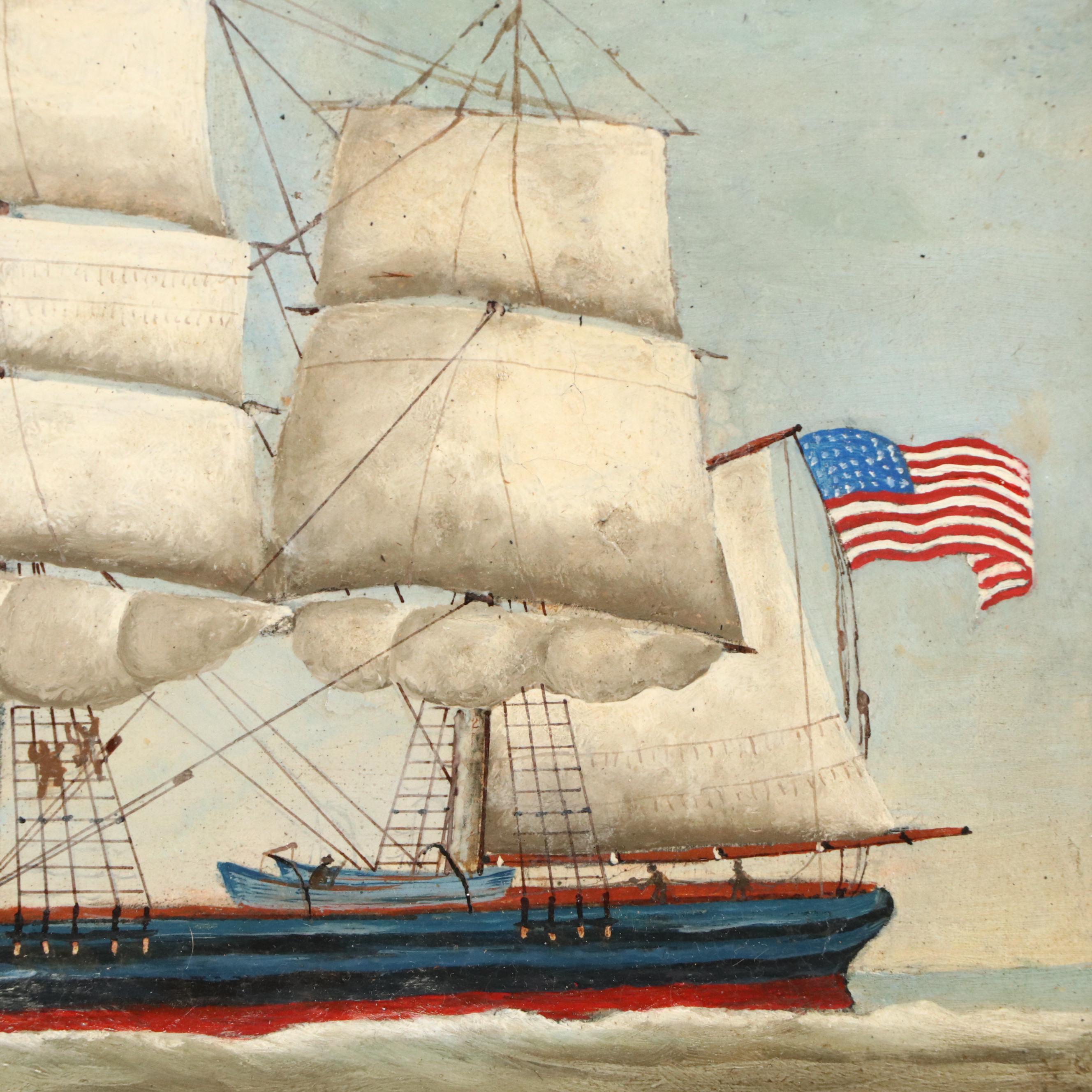 J.E.B. Maritime Oil Paintings of Clipper Ships Challenge and Flying Cloud, 1876