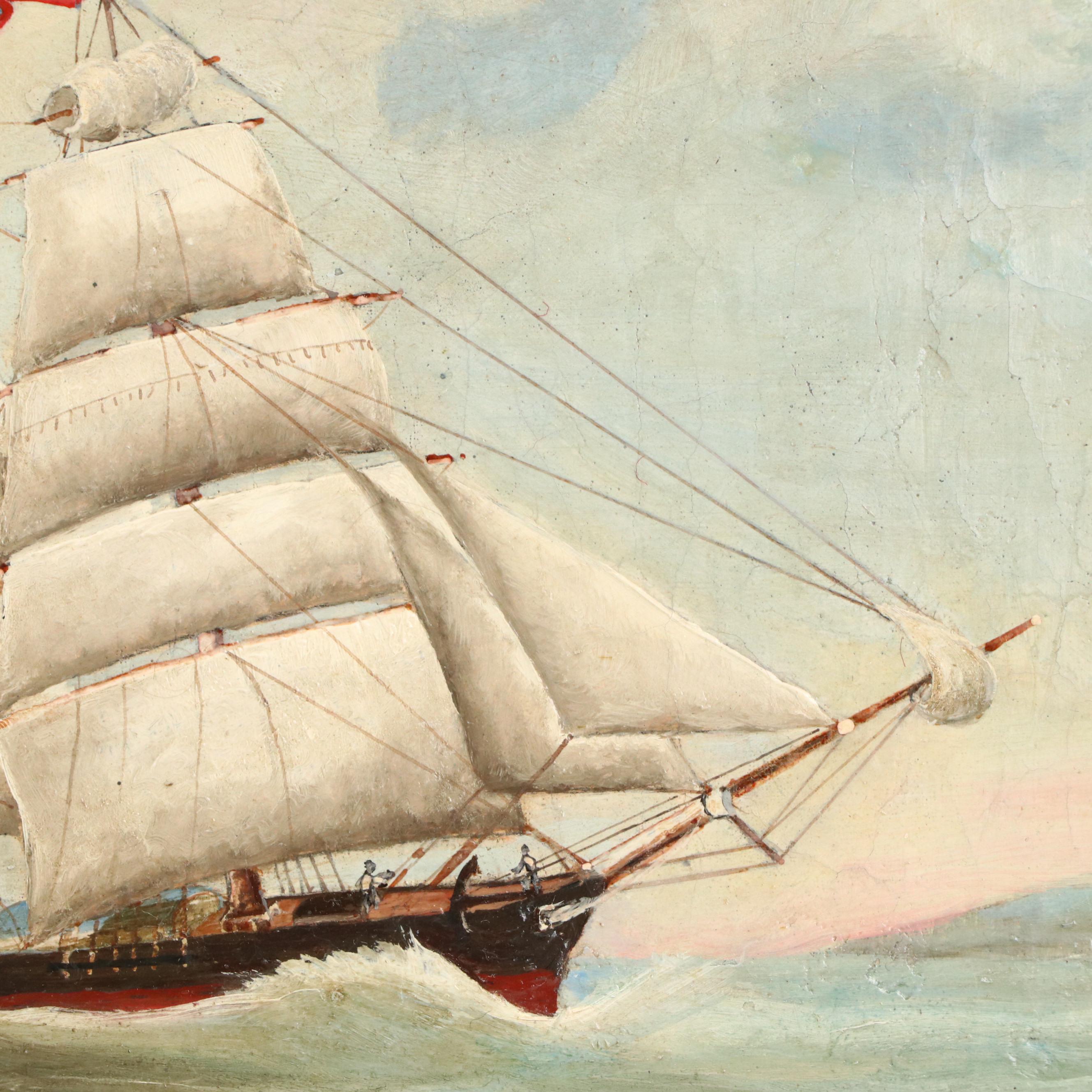 J.E.B. Maritime Oil Paintings of Clipper Ships Challenge and Flying Cloud, 1876