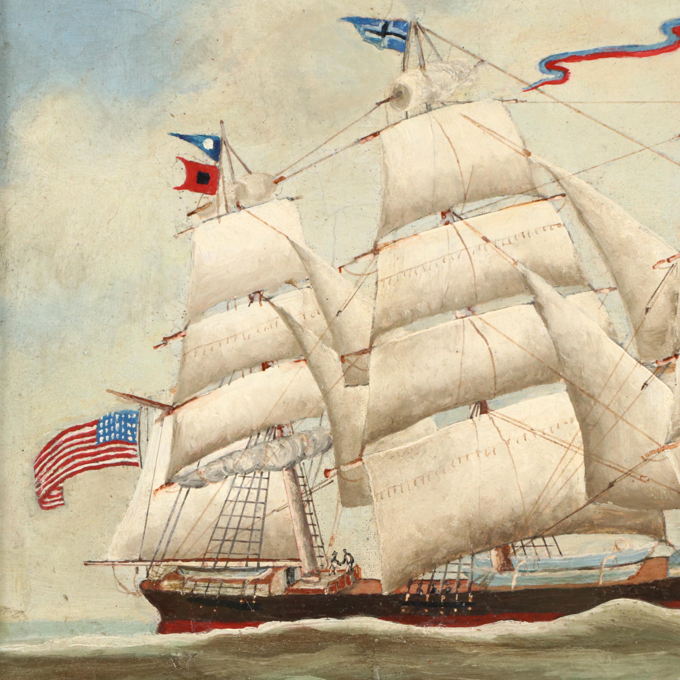 J.E.B. Maritime Oil Paintings of Clipper Ships Challenge and Flying Cloud, 1876