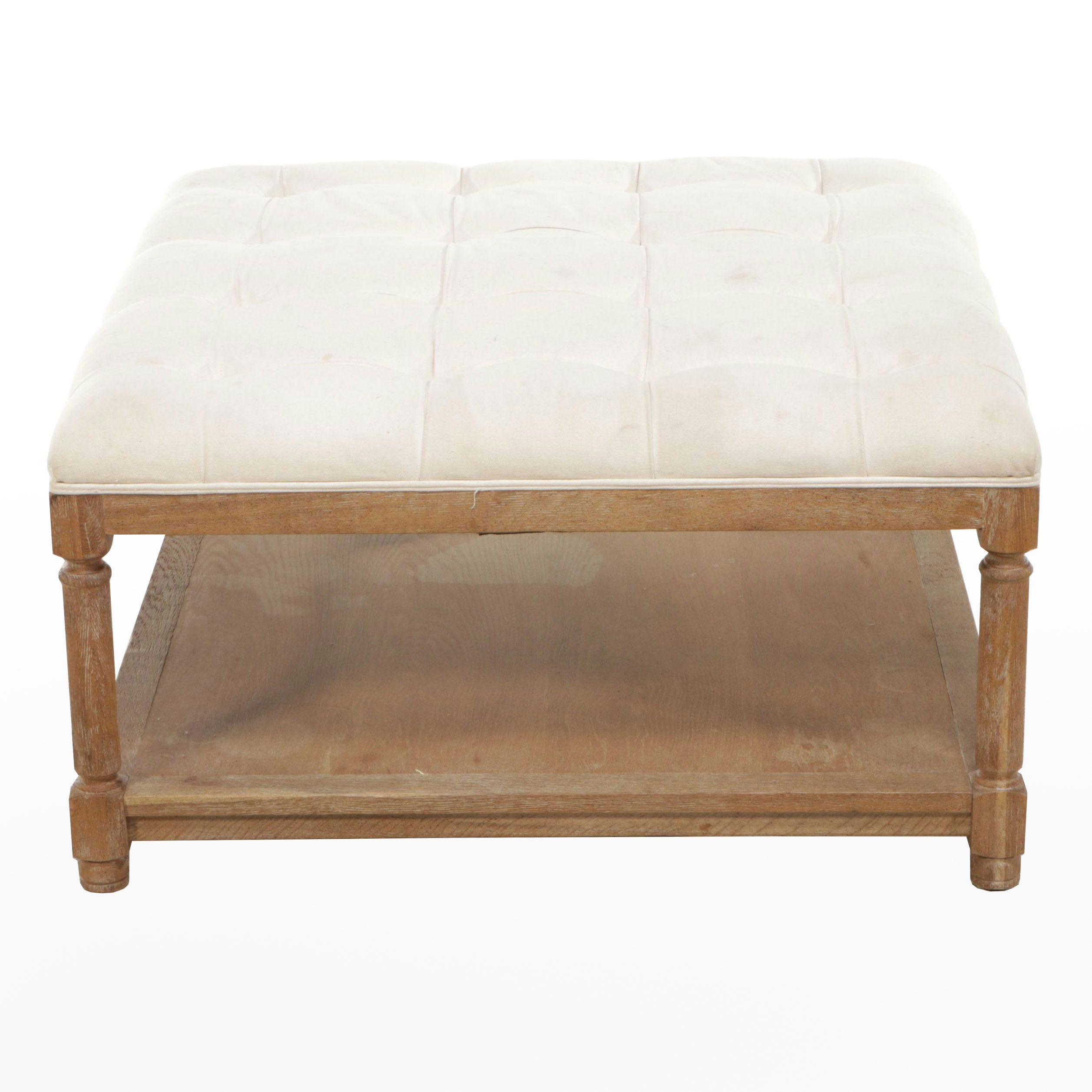 Ballard Designs "Briar" Button-Tufted Fabric Upholstered Ottoman