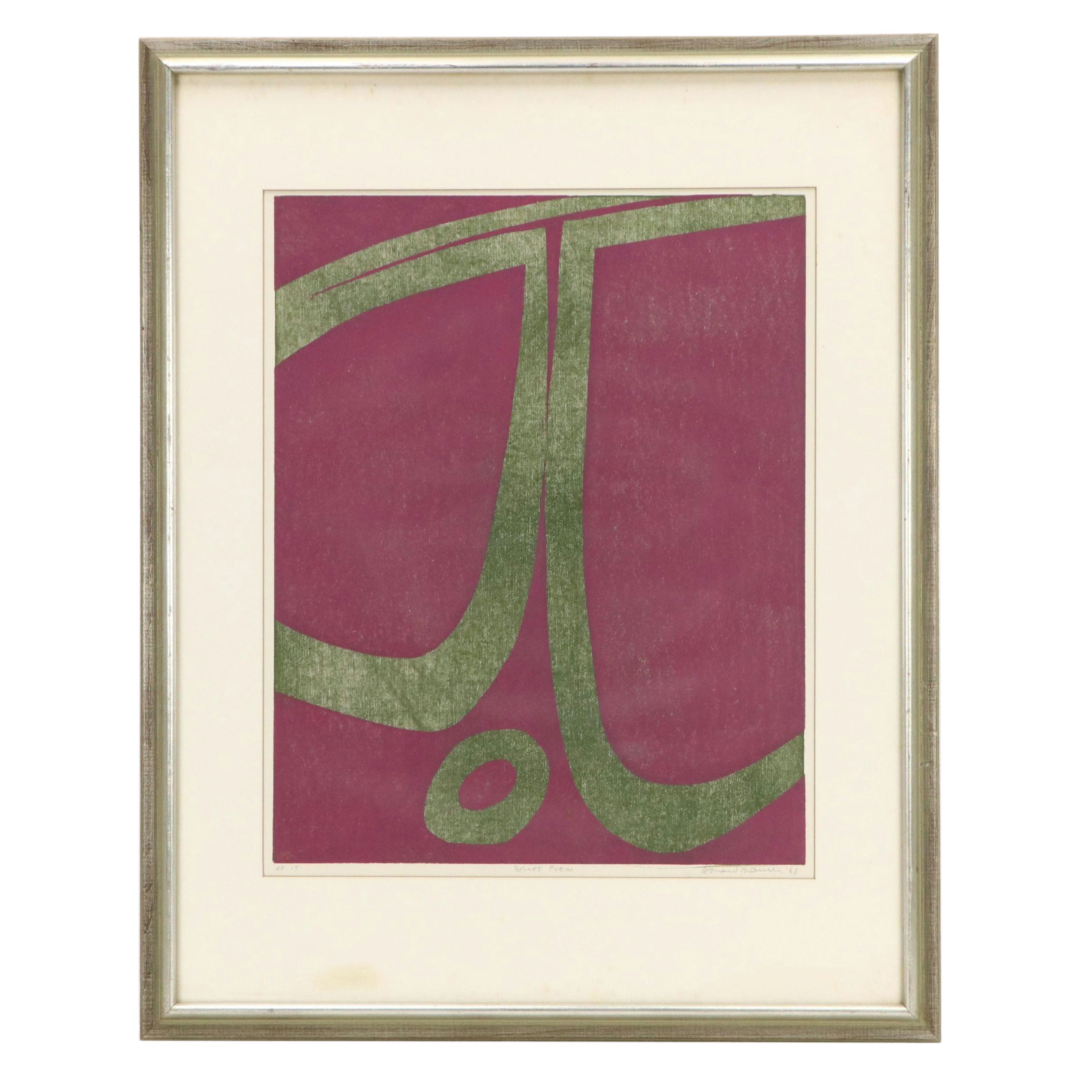 Leonard Maurer Woodcut "Brief Poem," 1968