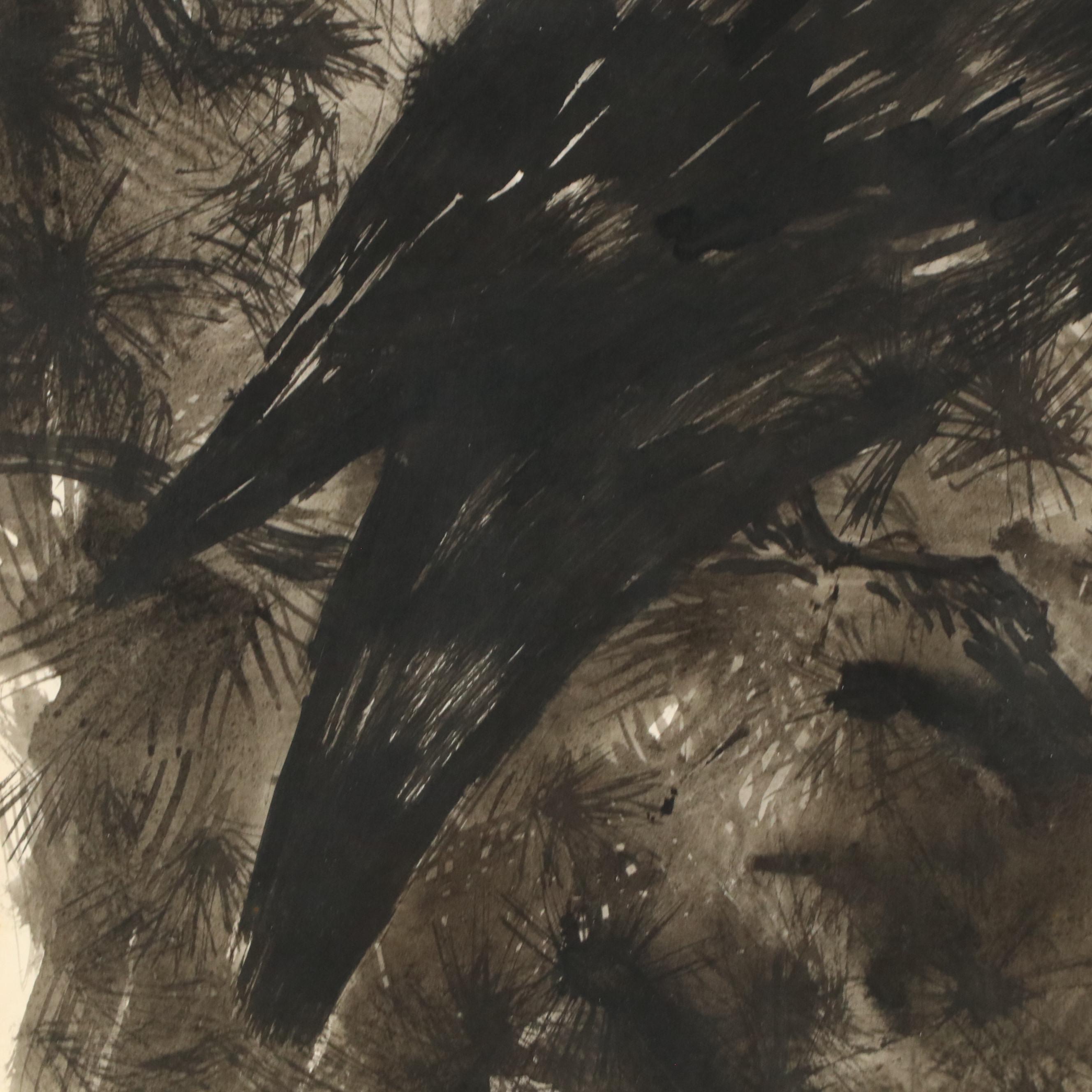 Leonard Maurer Ink Painting of Raven, 1966