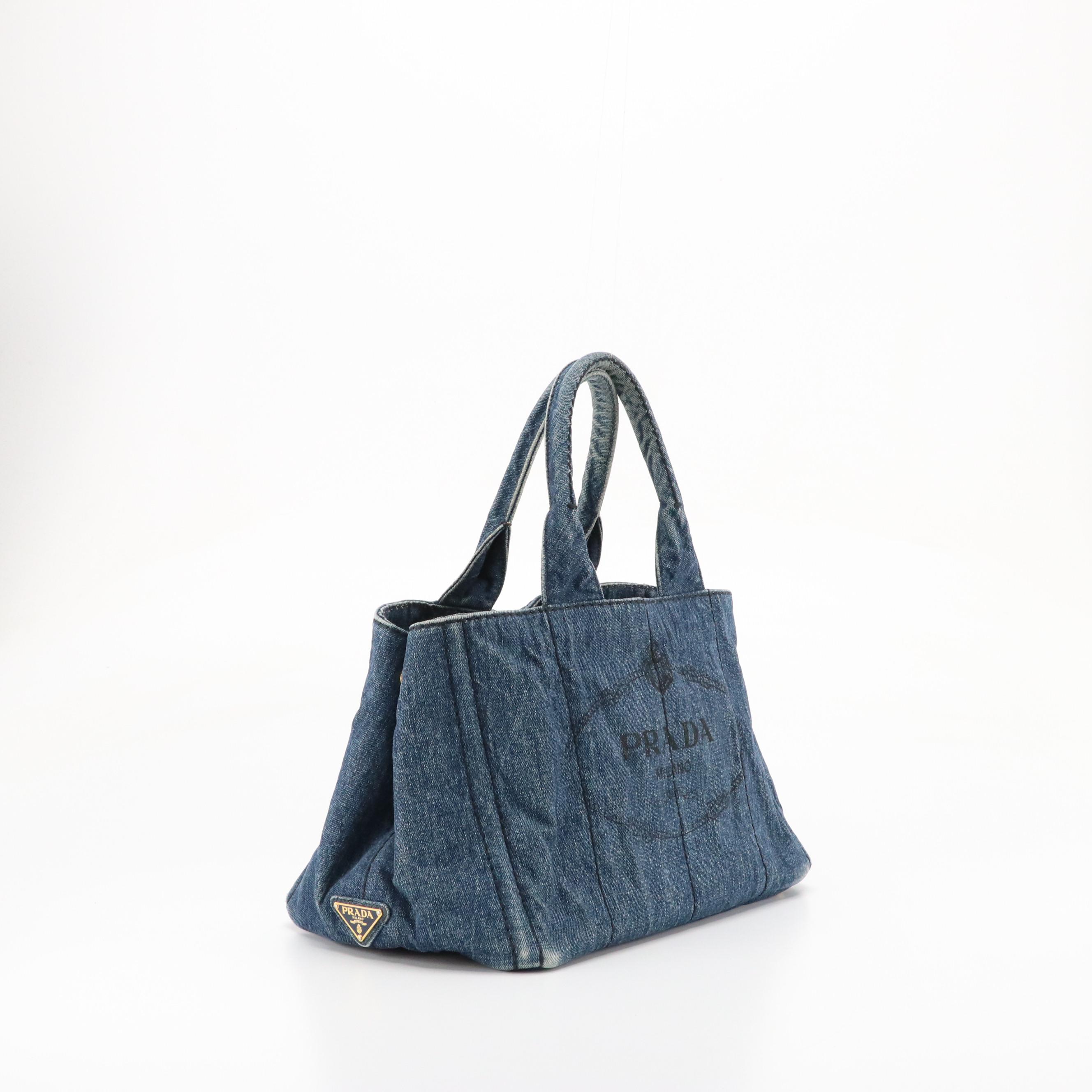 Prada Canapa Logo Tote in Blue Cotton Denim