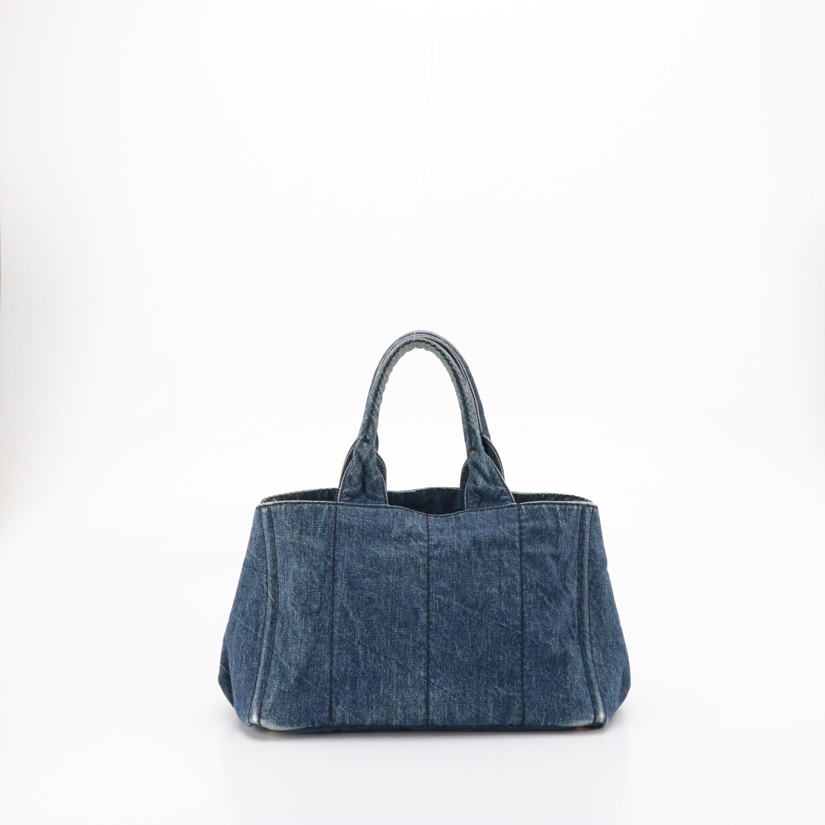 Prada Canapa Logo Tote in Blue Cotton Denim