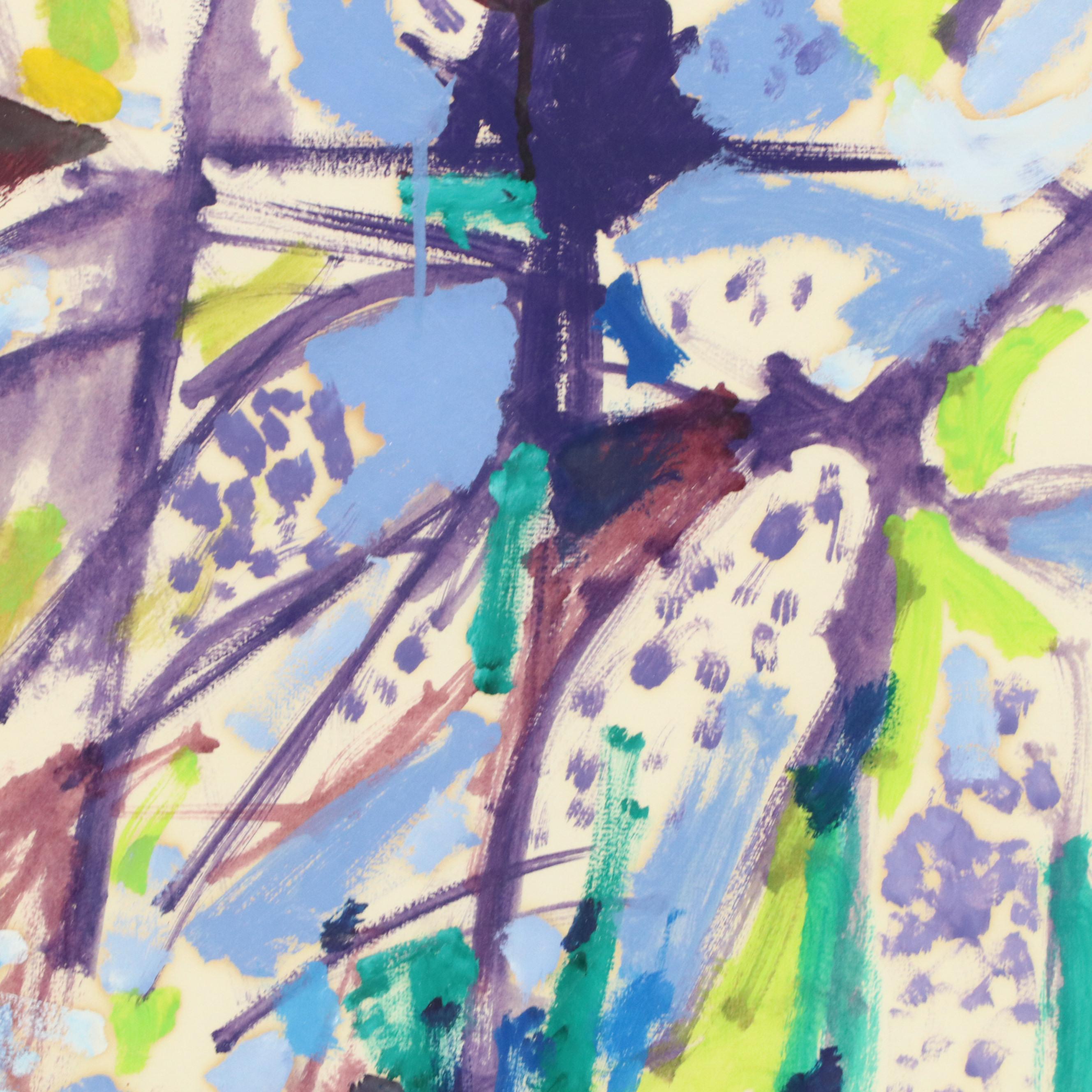 Leonard Maurer Stylized Floral Still Life Acrylic Painting, 1967