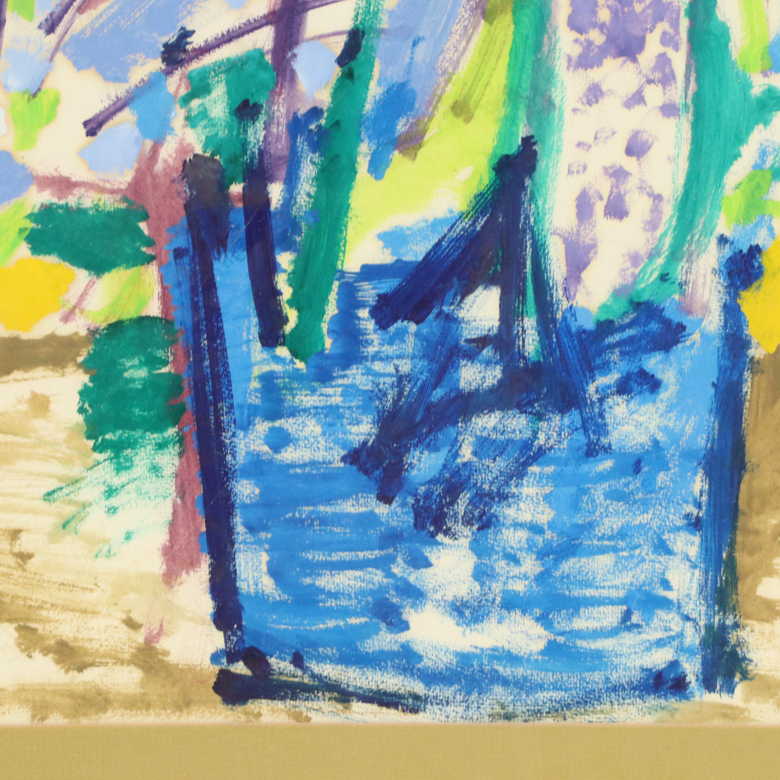 Leonard Maurer Stylized Floral Still Life Acrylic Painting, 1967