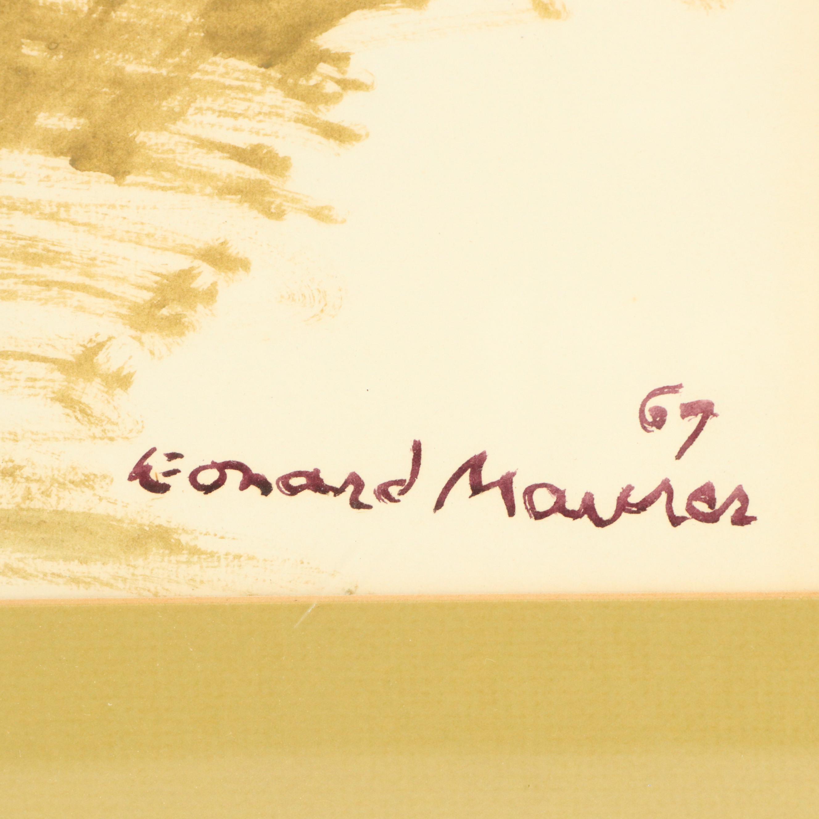 Leonard Maurer Stylized Floral Still Life Acrylic Painting, 1967