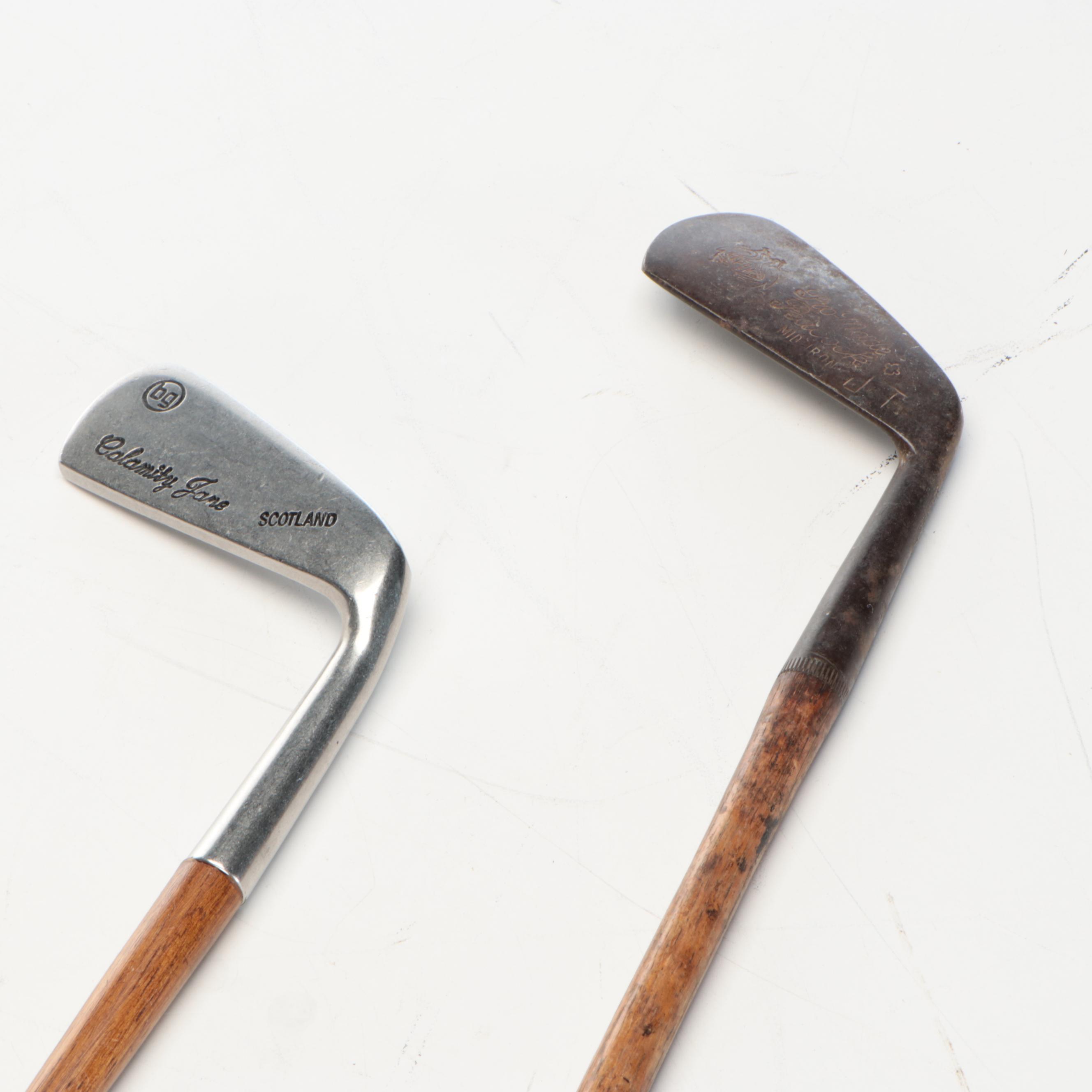 Bobby Jones "Calamity Jane" and Pro-Made Peacock Golf Clubs, Early 20th C.