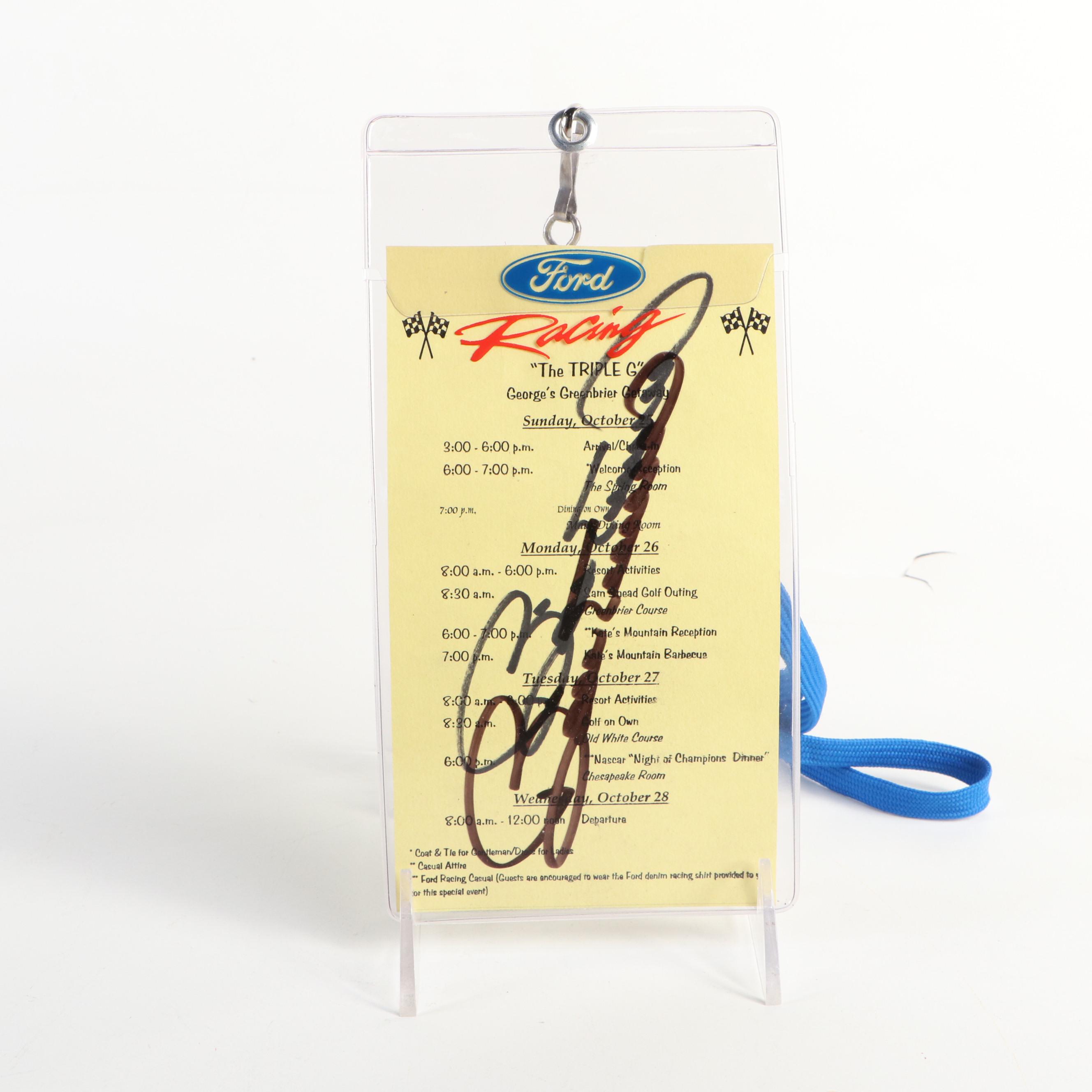 Bill Elliott Signed Event Pass, Diecast Car, and NASCAR Print