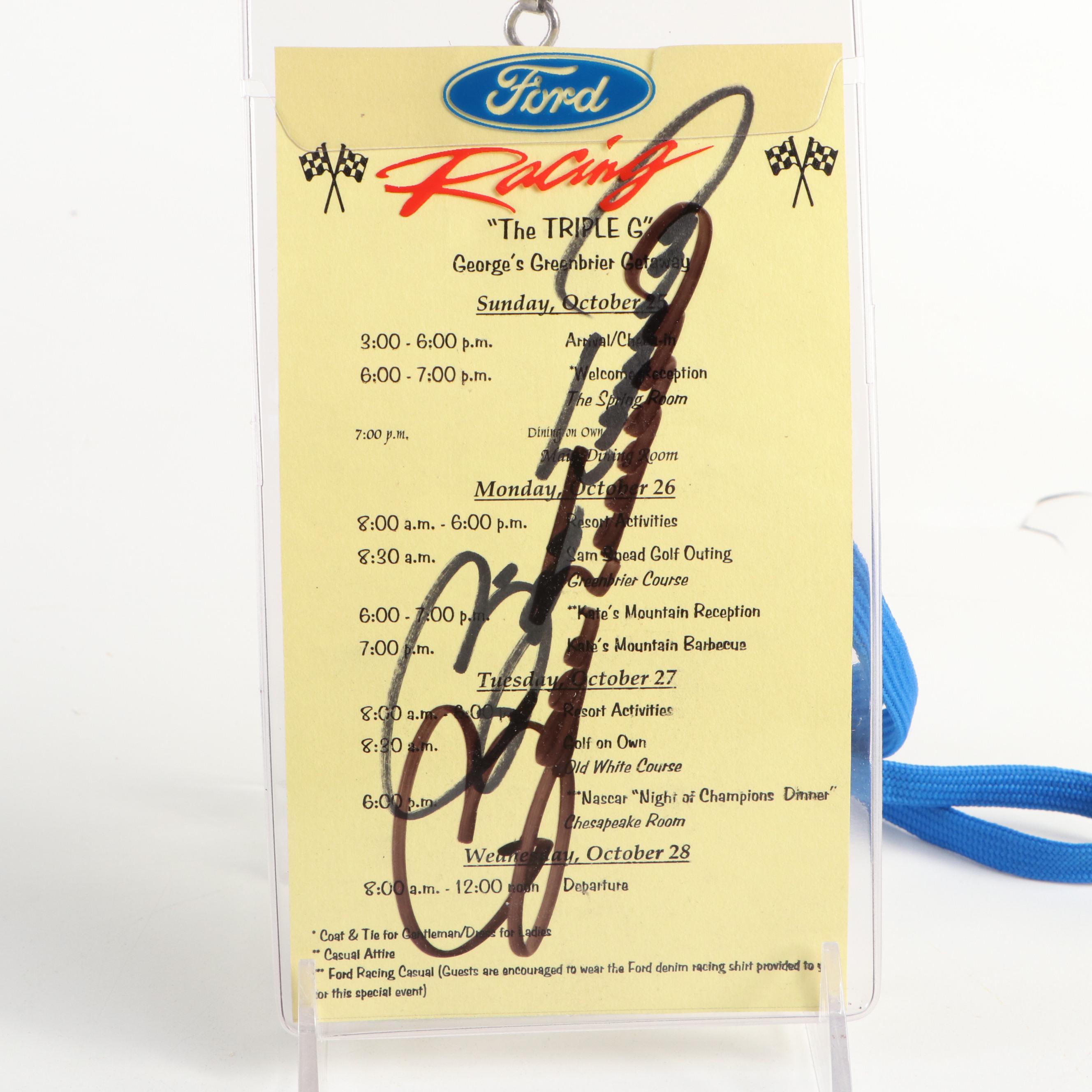 Bill Elliott Signed Event Pass, Diecast Car, and NASCAR Print