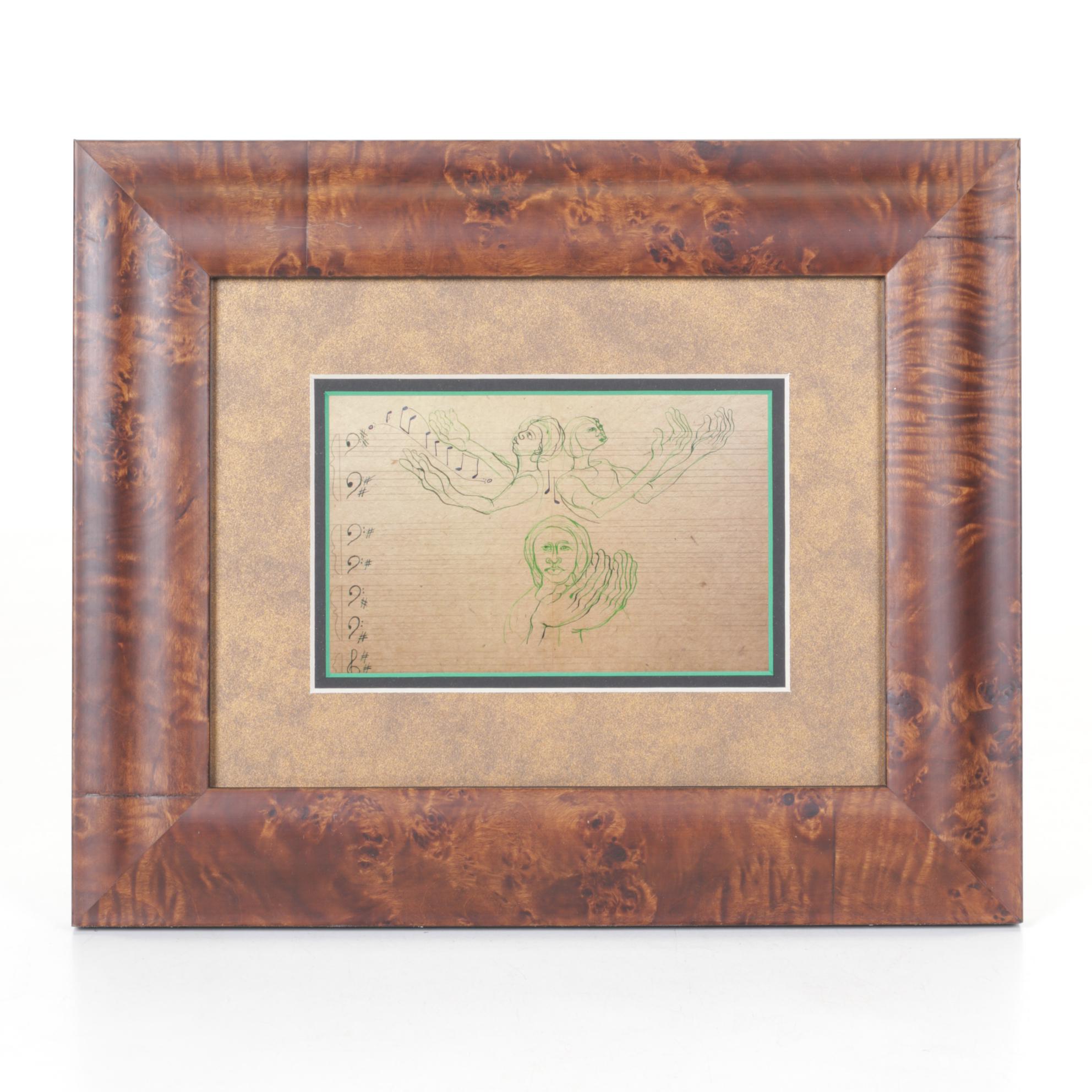 Lithograph after Aminah Robinson Sketches on Sheet Music