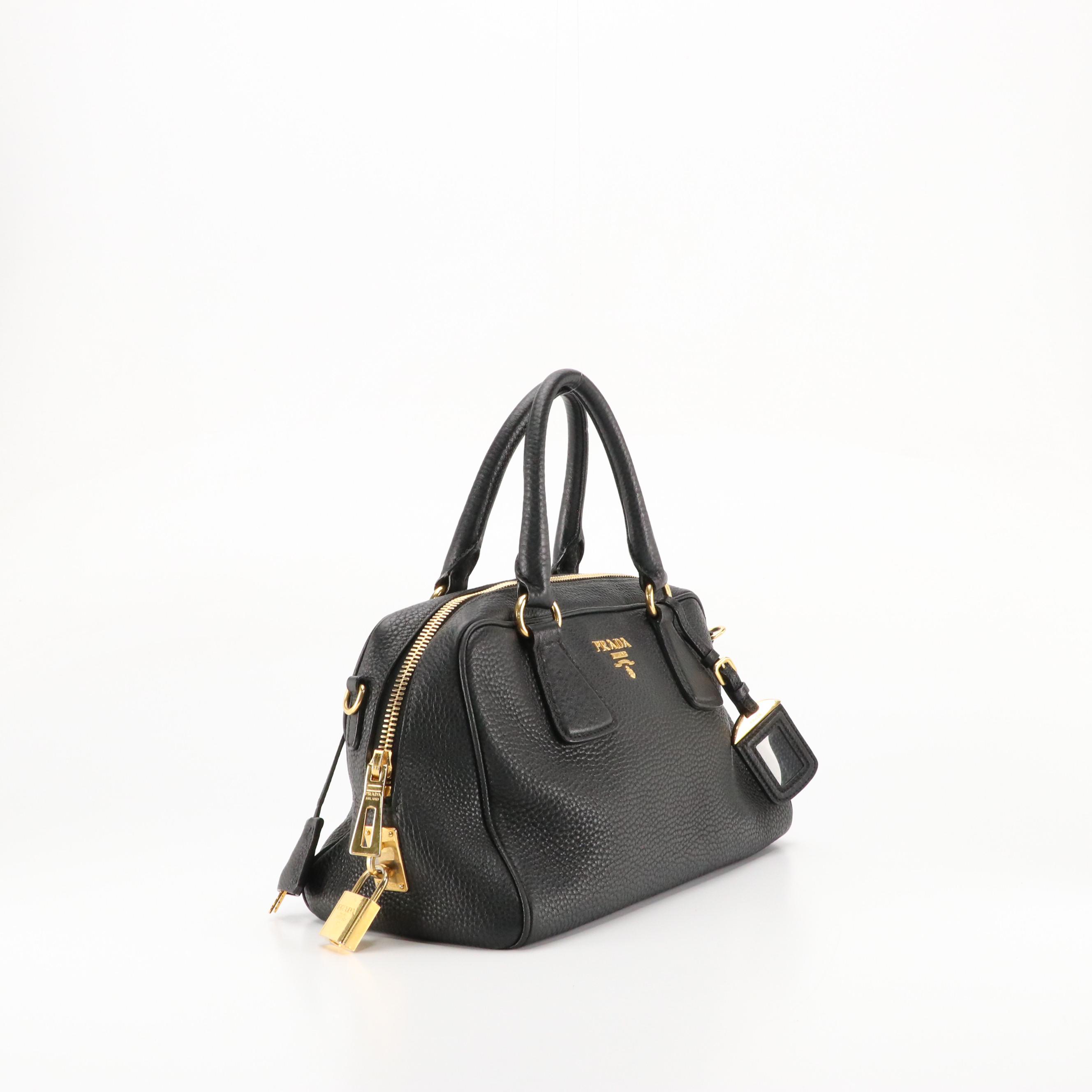 Prada Zip-Around Top Handle Satchel in Black Vitello Daino Leather