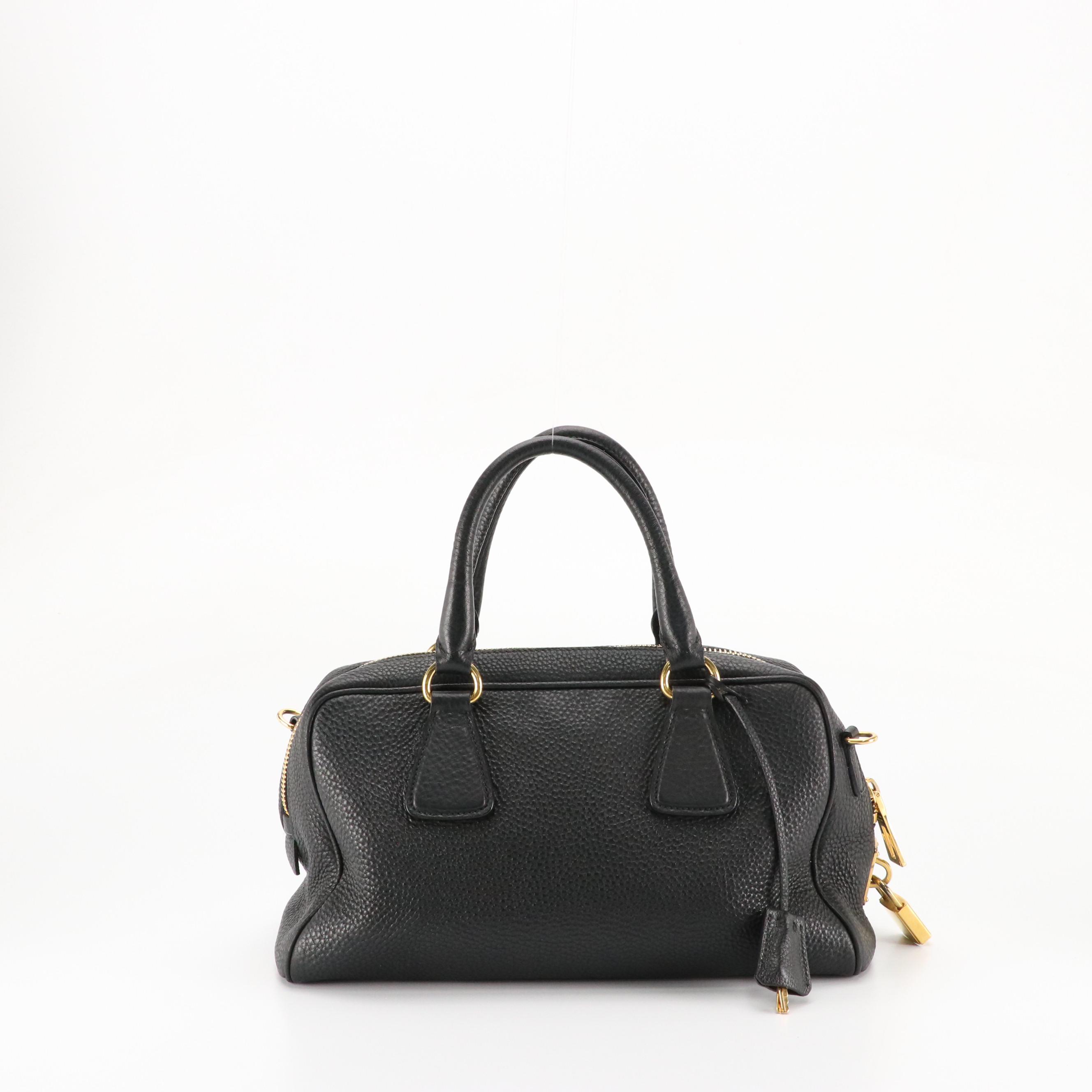Prada Zip-Around Top Handle Satchel in Black Vitello Daino Leather