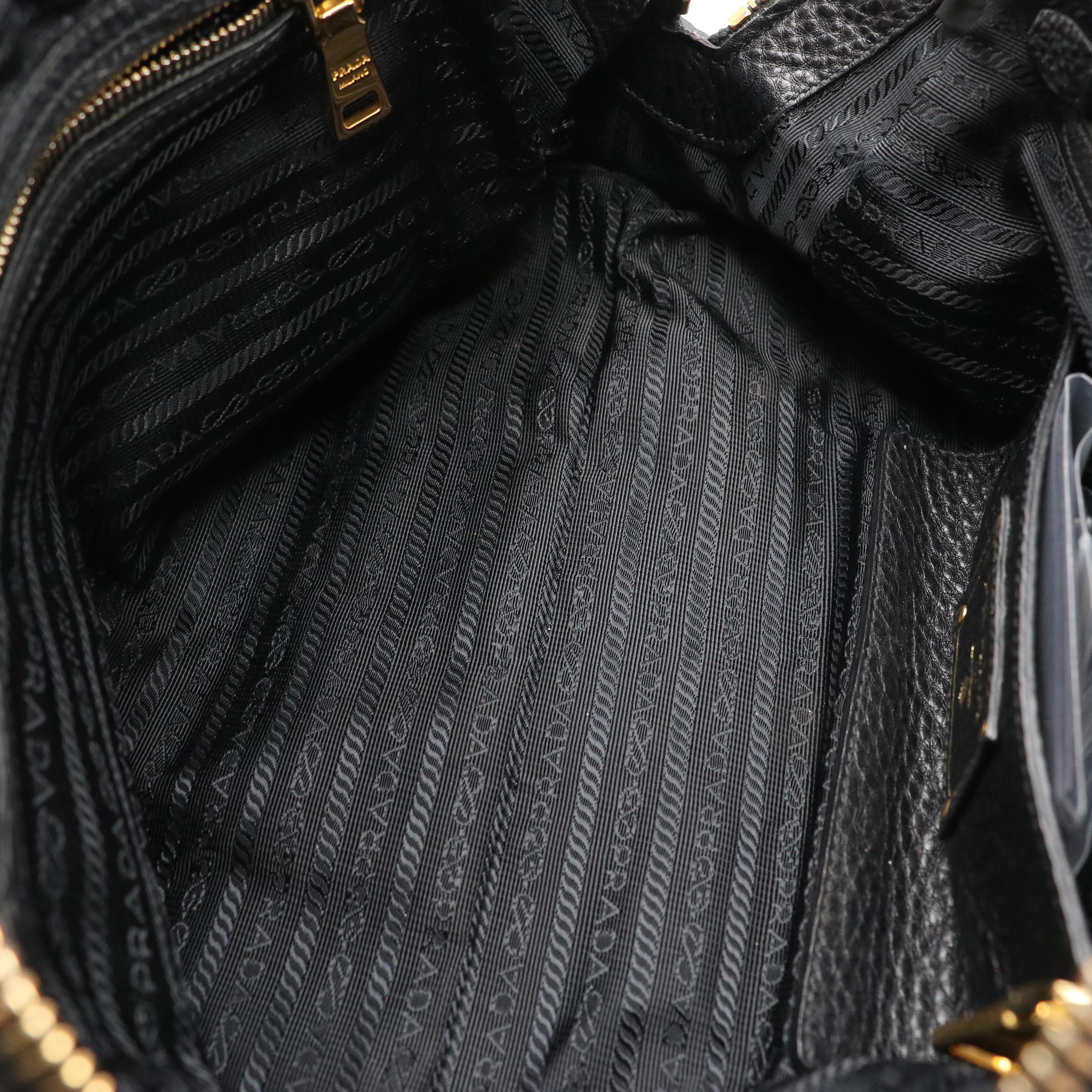 Prada Zip-Around Top Handle Satchel in Black Vitello Daino Leather