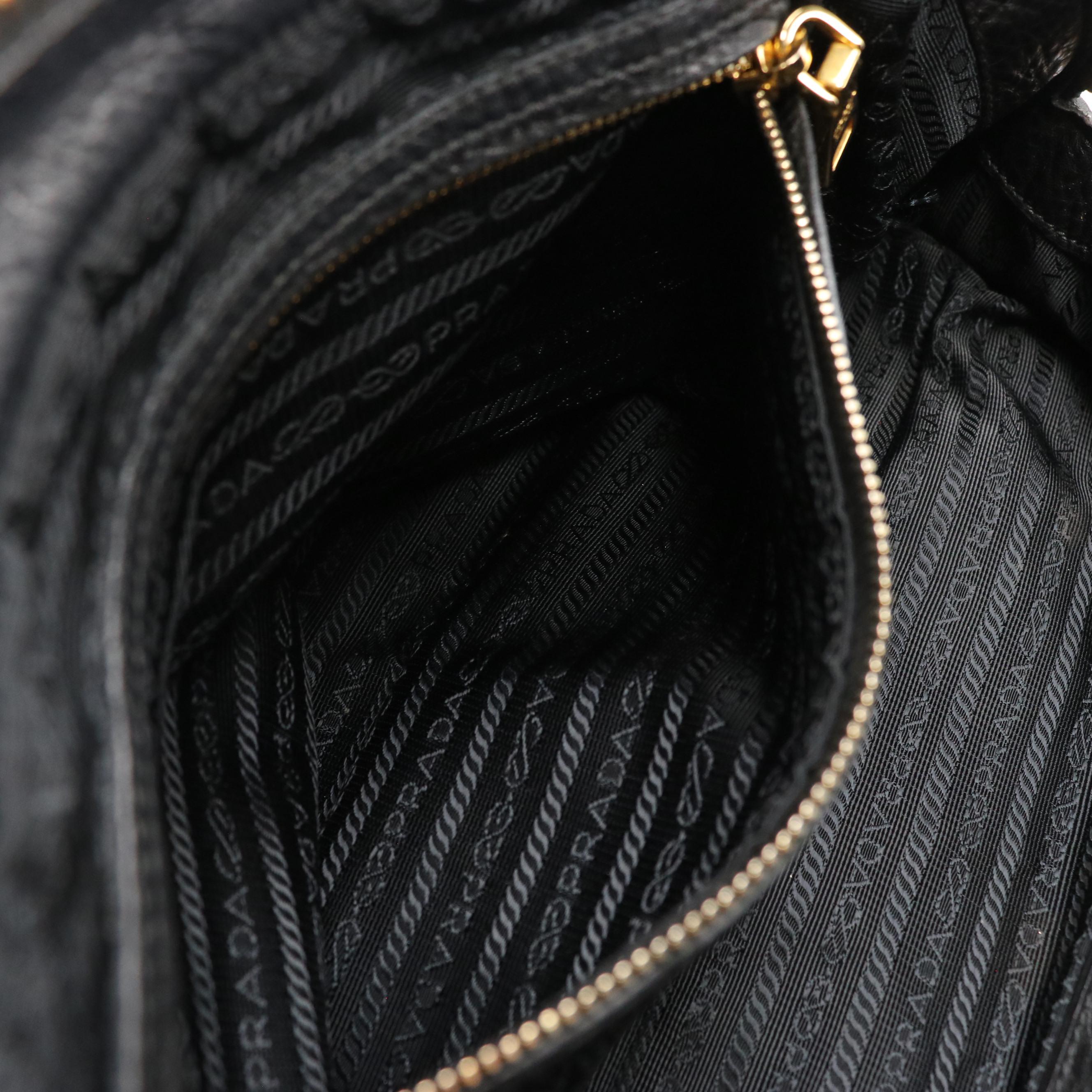 Prada Zip-Around Top Handle Satchel in Black Vitello Daino Leather