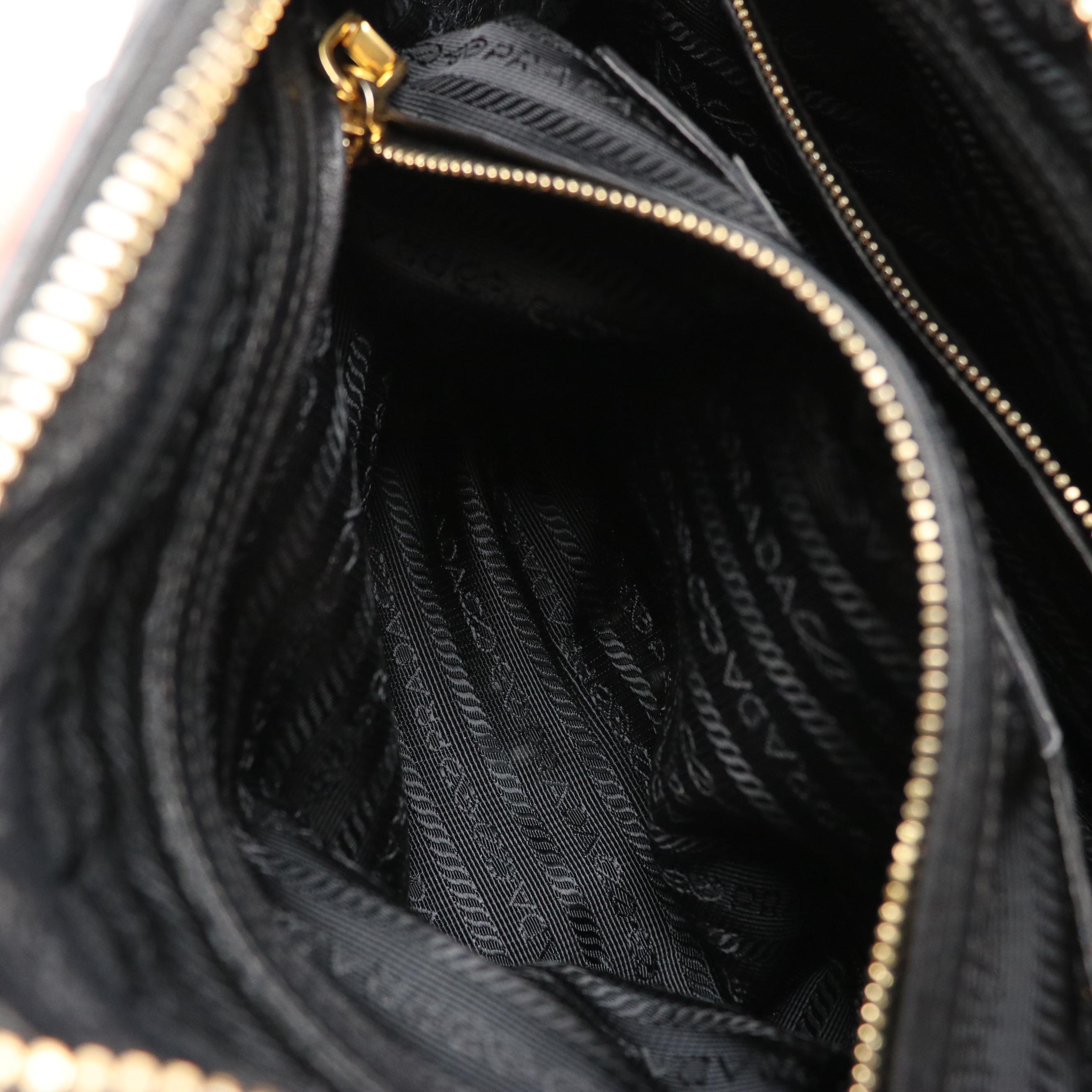 Prada Zip-Around Top Handle Satchel in Black Vitello Daino Leather