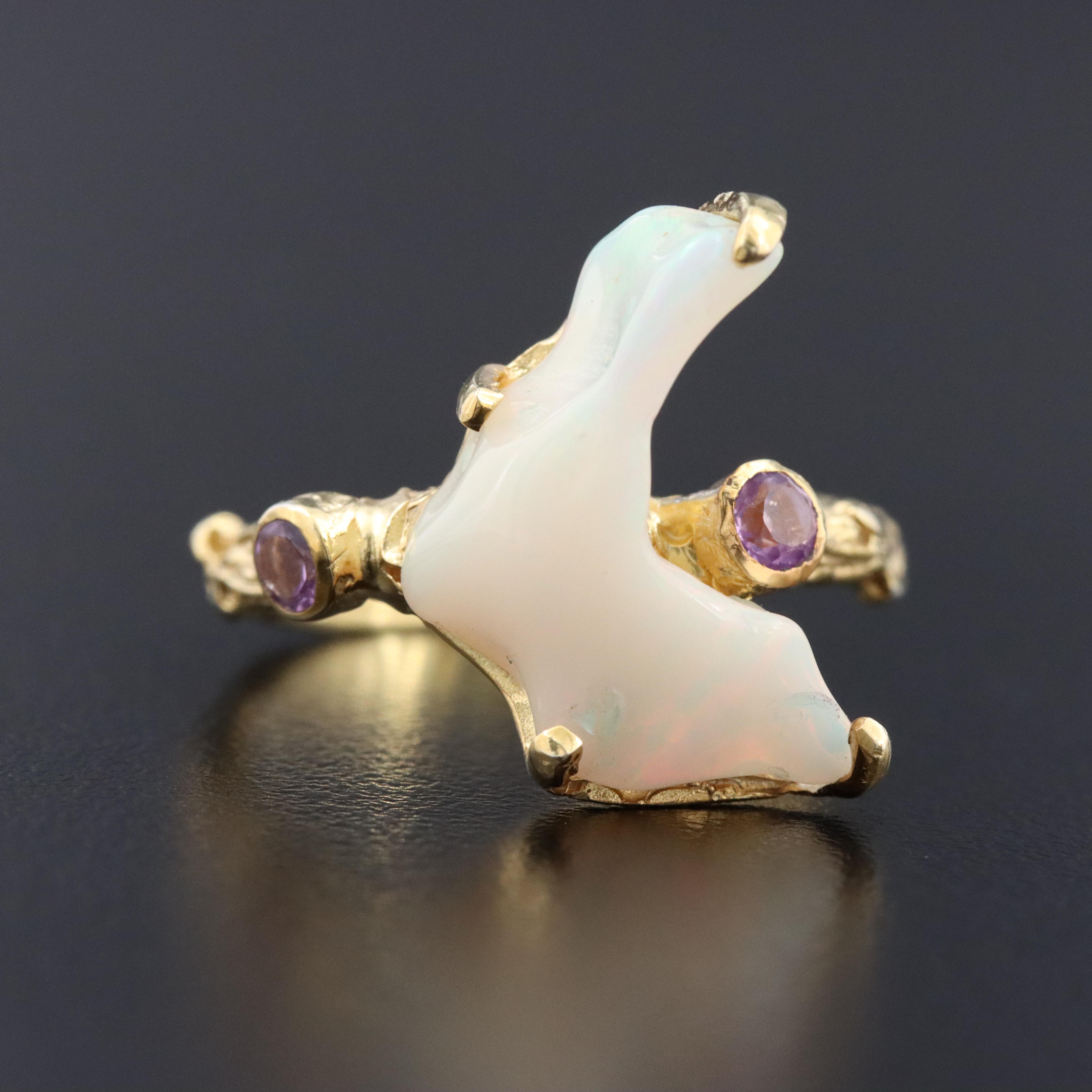 Sterling Freeform Opal and Amethyst Ring
