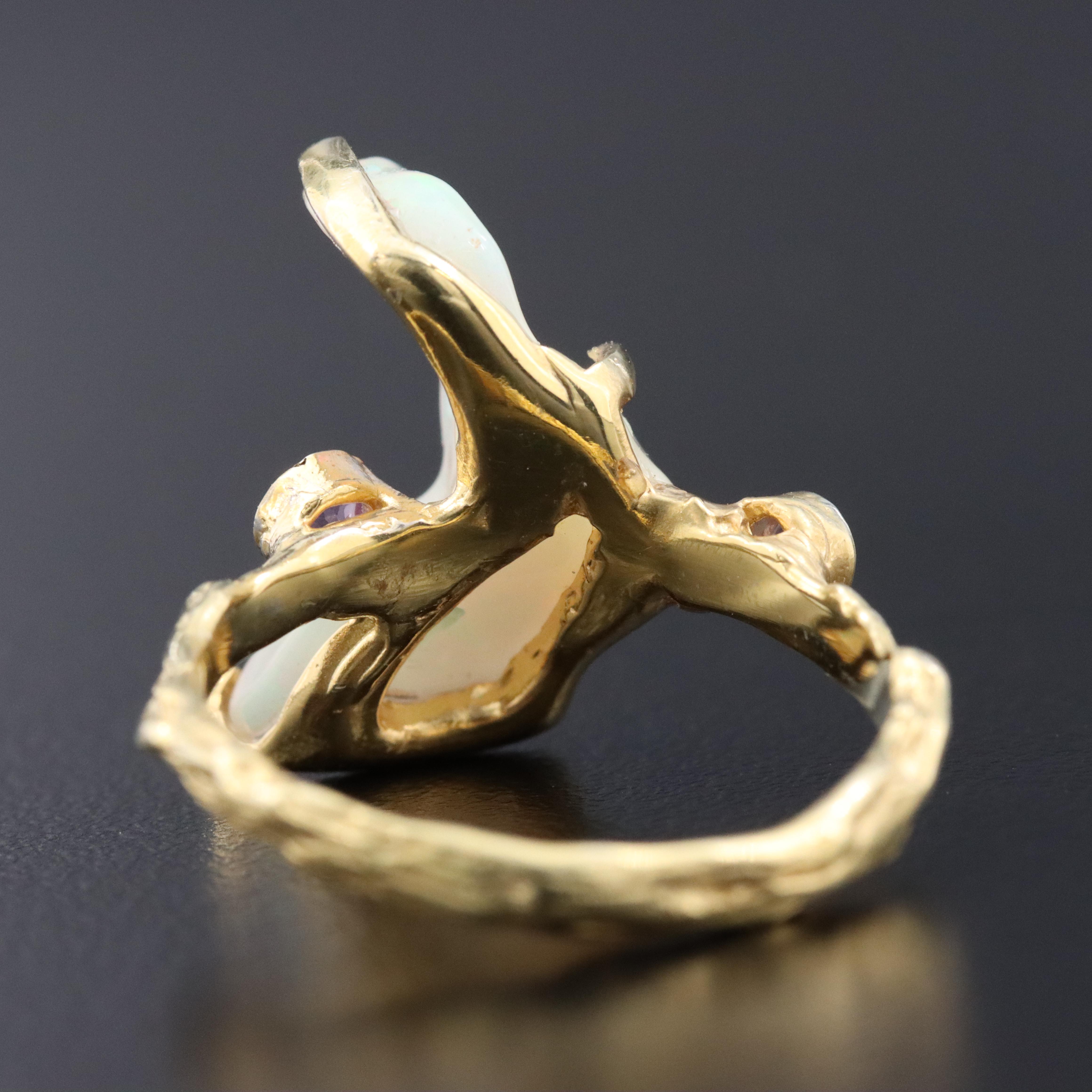 Sterling Freeform Opal and Amethyst Ring