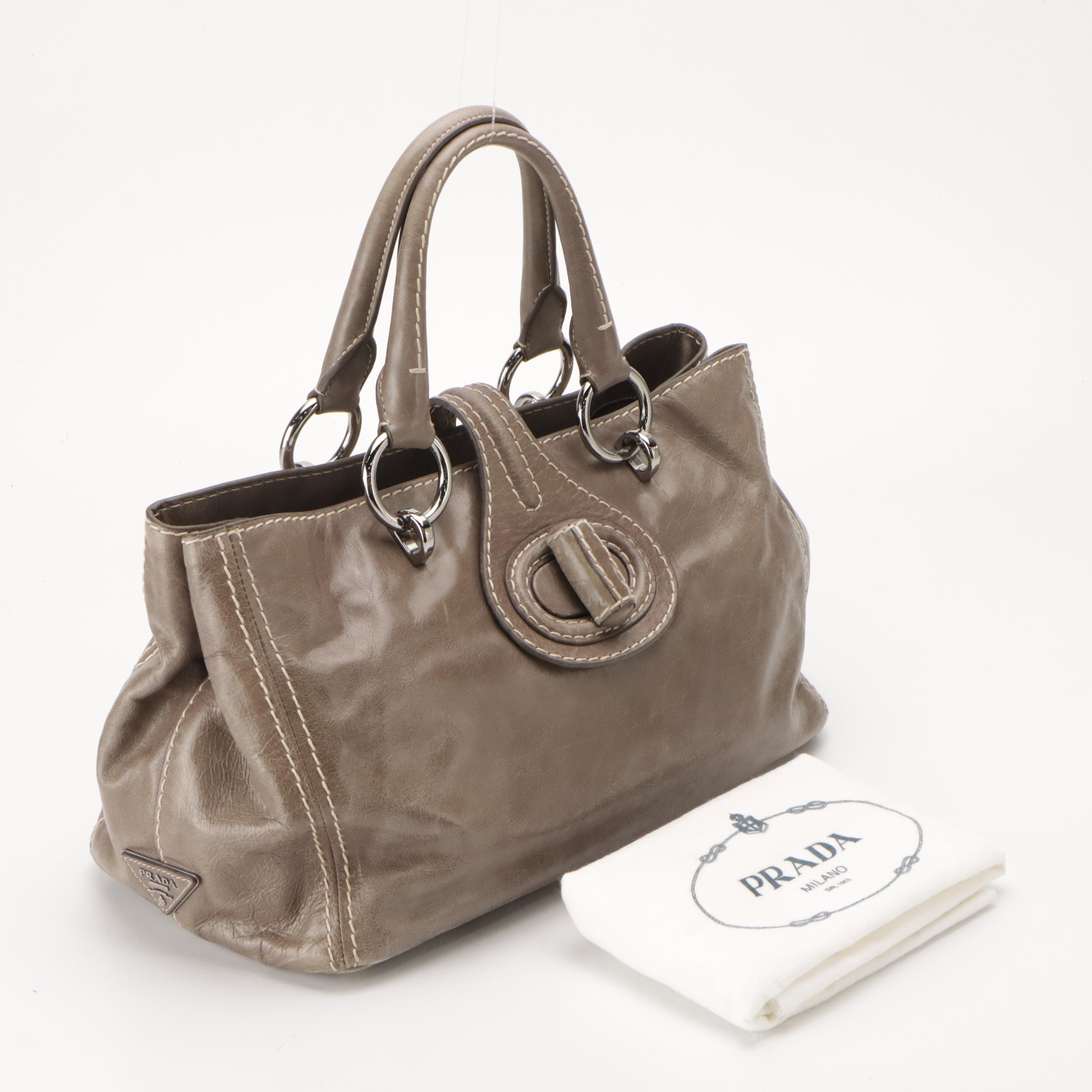 Prada Turnlock Flap Tote Bag BN2067 in Argilla Vitello Shine Leather