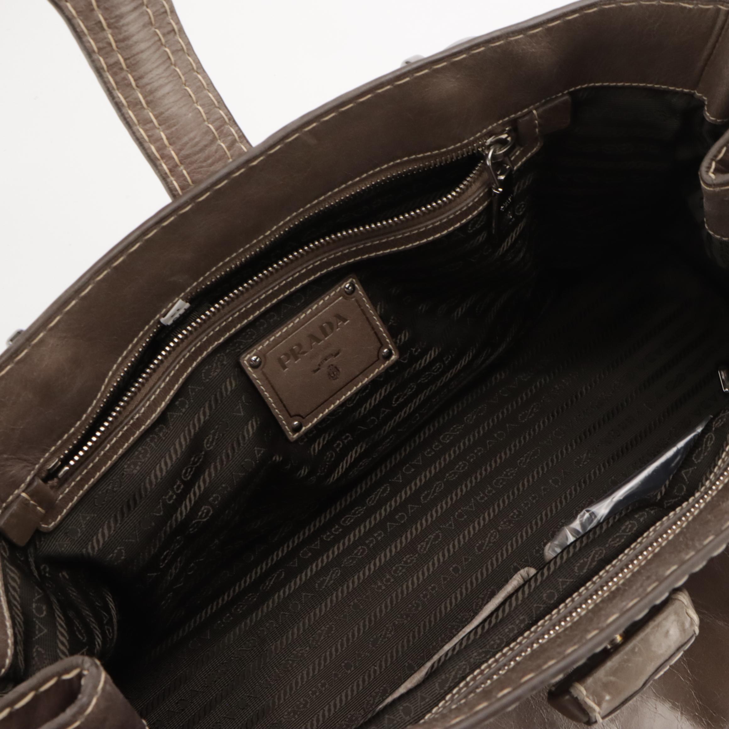 Prada Turnlock Flap Tote Bag BN2067 in Argilla Vitello Shine Leather