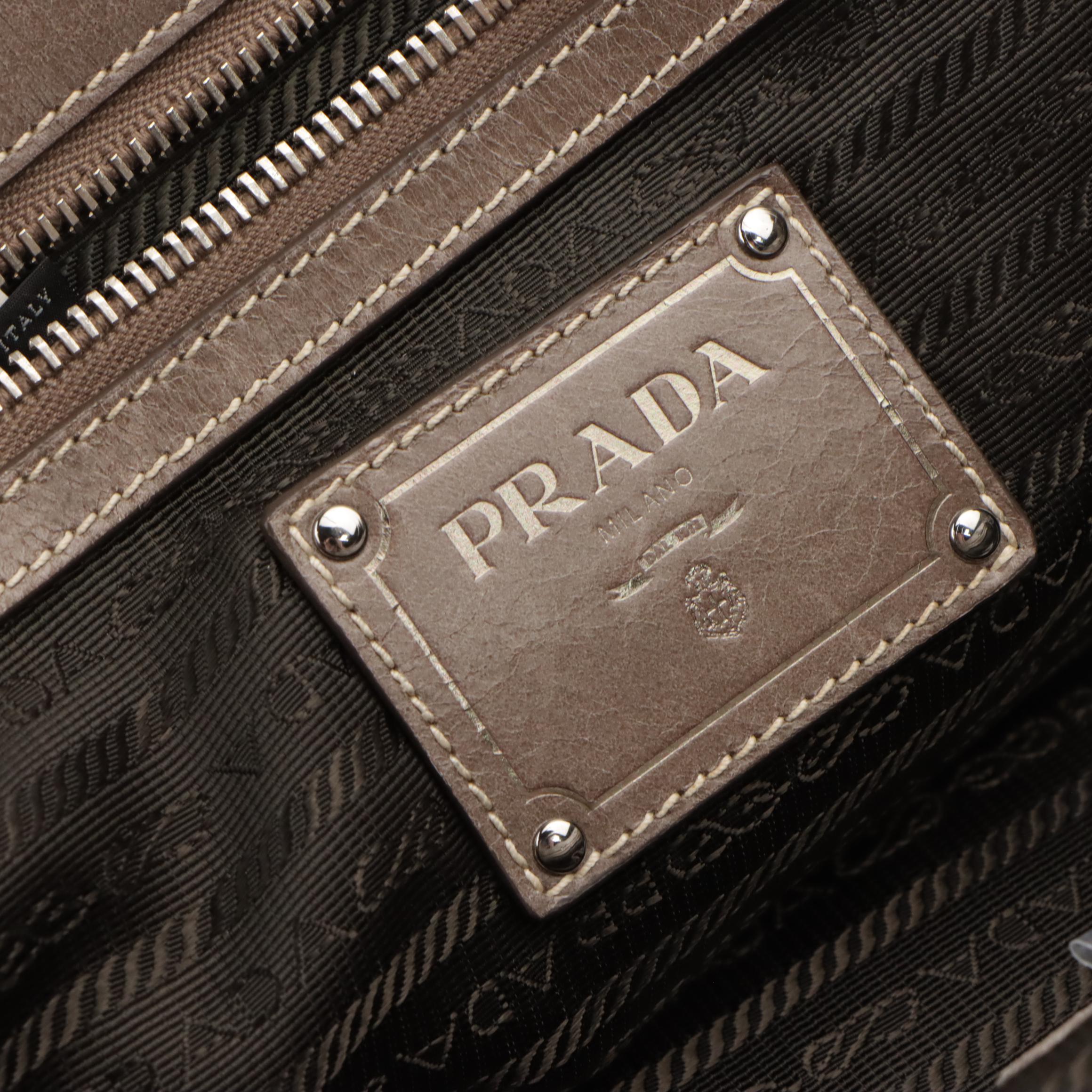Prada Turnlock Flap Tote Bag BN2067 in Argilla Vitello Shine Leather
