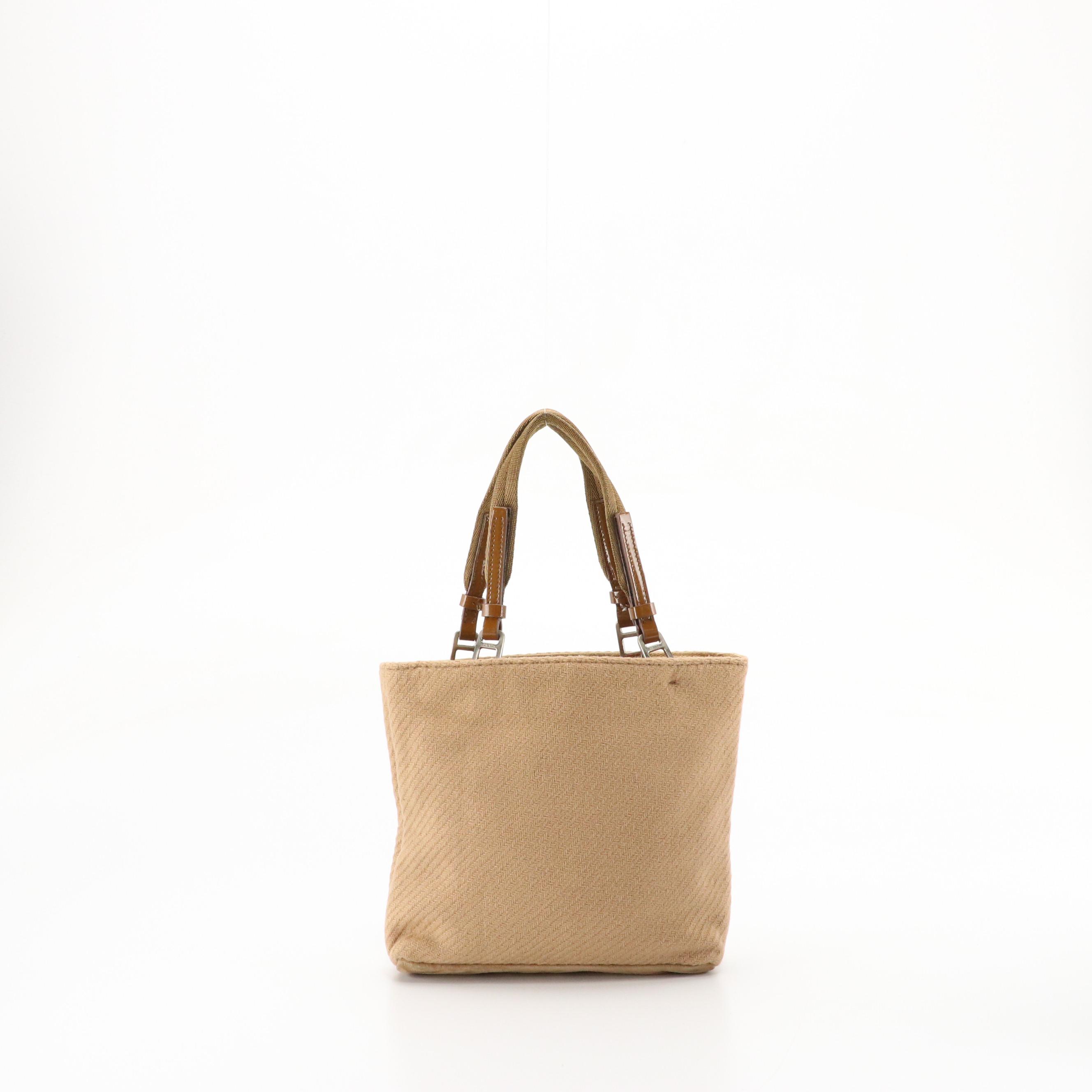 Prada Autumn Leaf Applique and Grommet Small Tote in Brown Wool