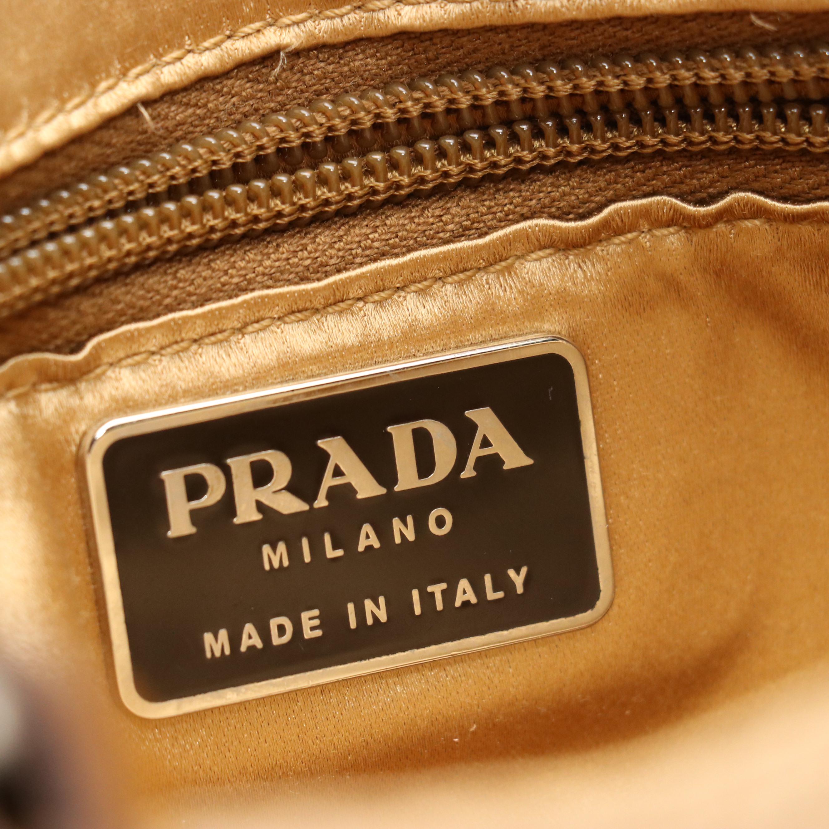 Prada Autumn Leaf Applique and Grommet Small Tote in Brown Wool