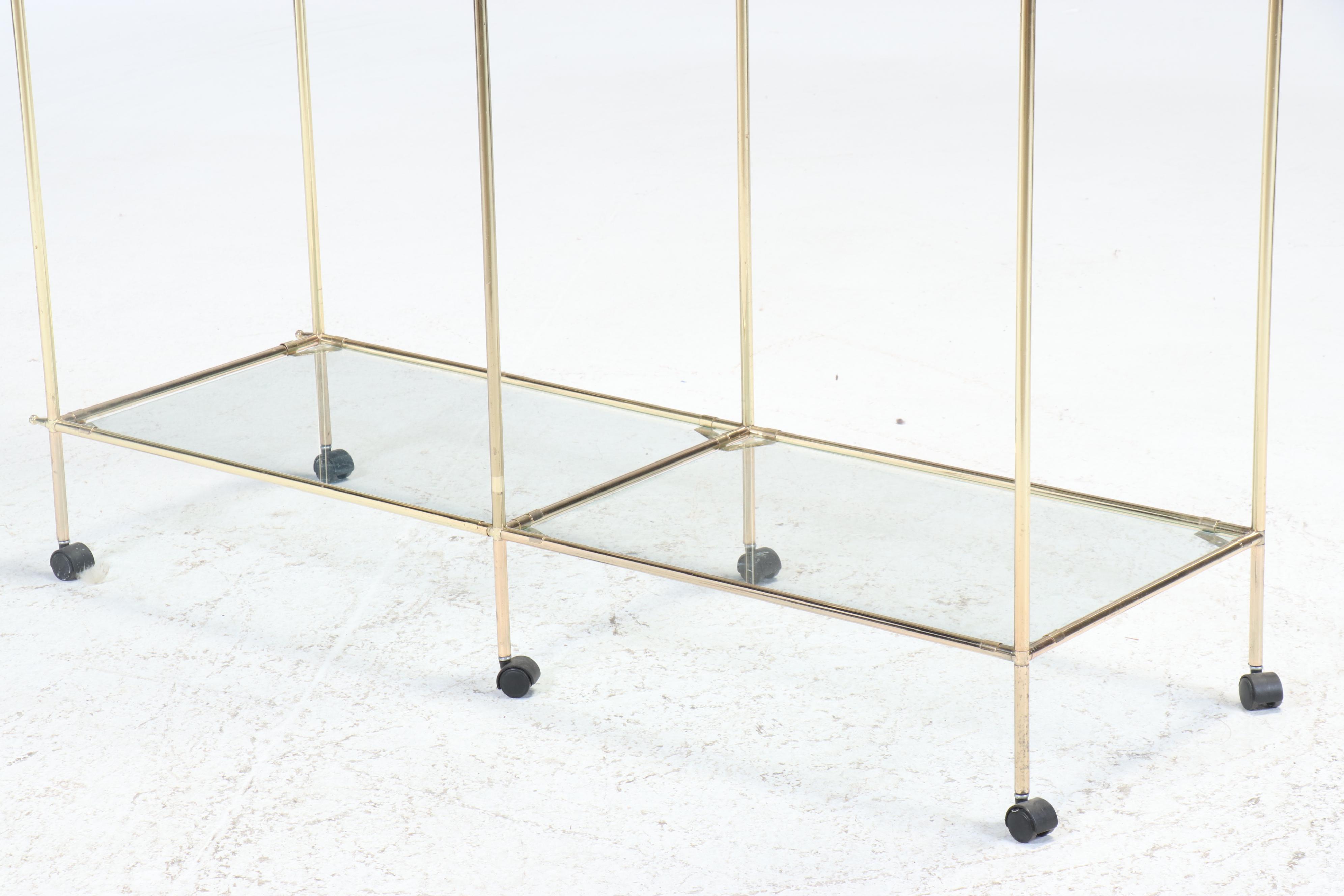 Modern Brass Toned Shelving Unit with Glass Shelves