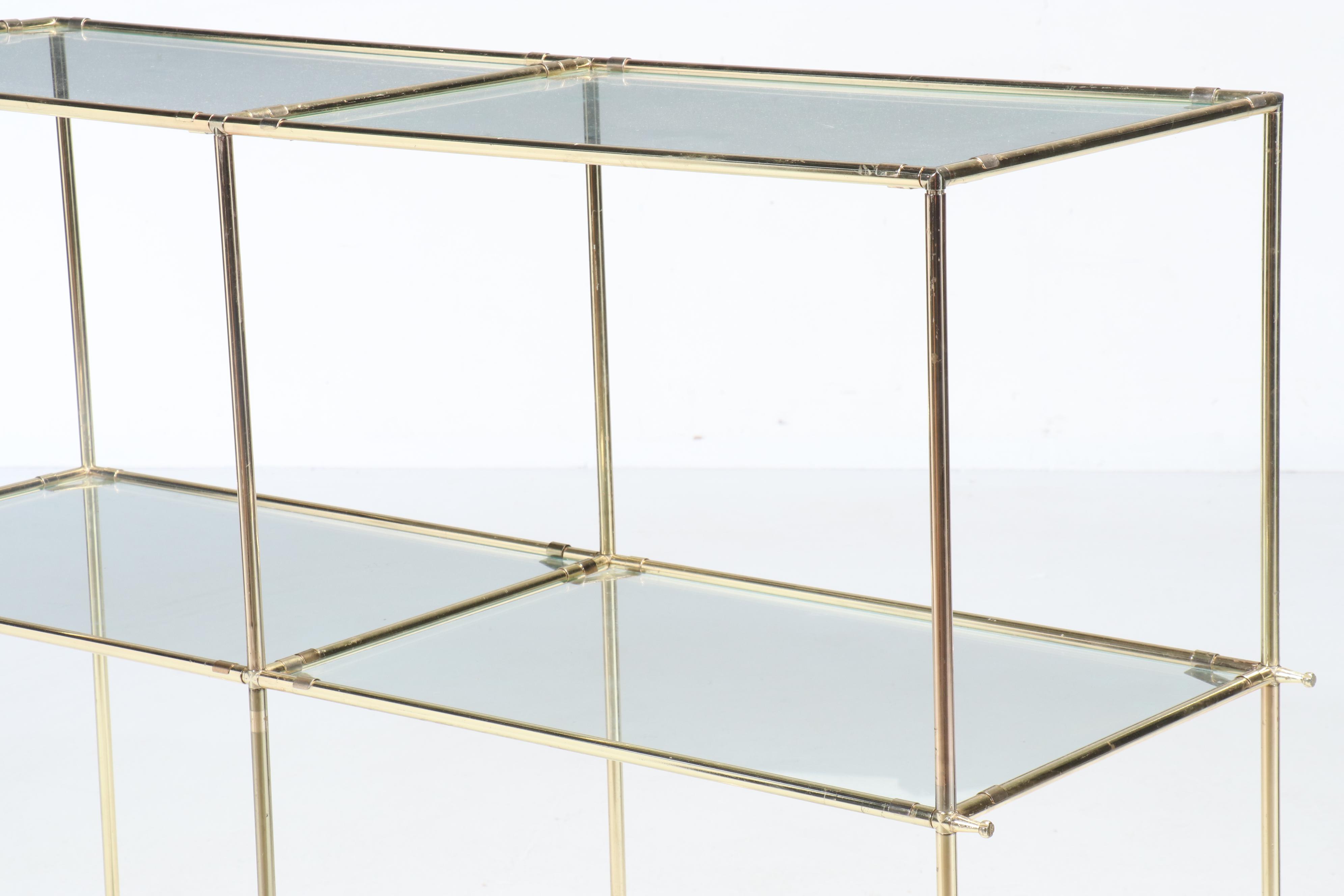 Modern Brass Toned Shelving Unit with Glass Shelves