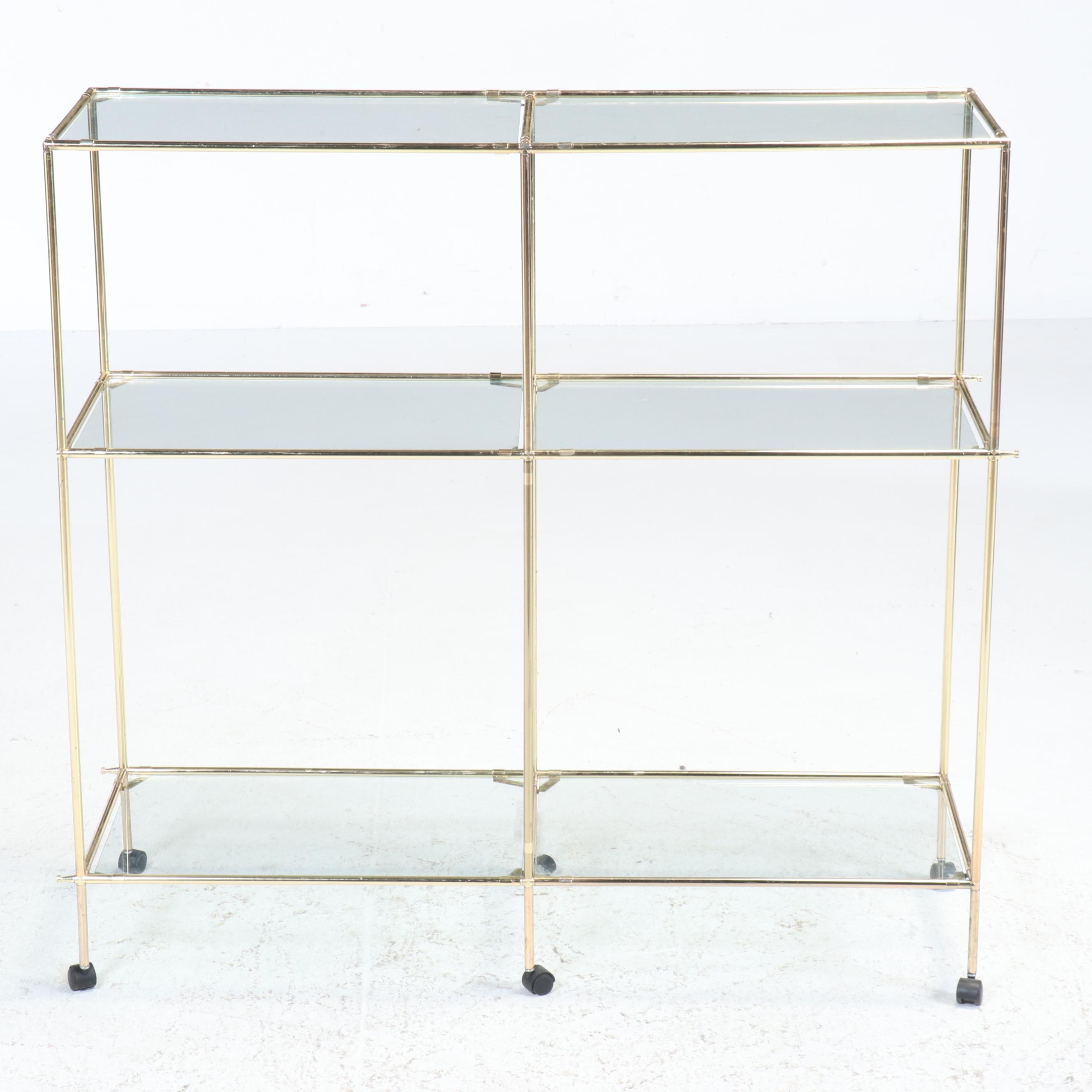 Modern Brass Toned Shelving Unit with Glass Shelves