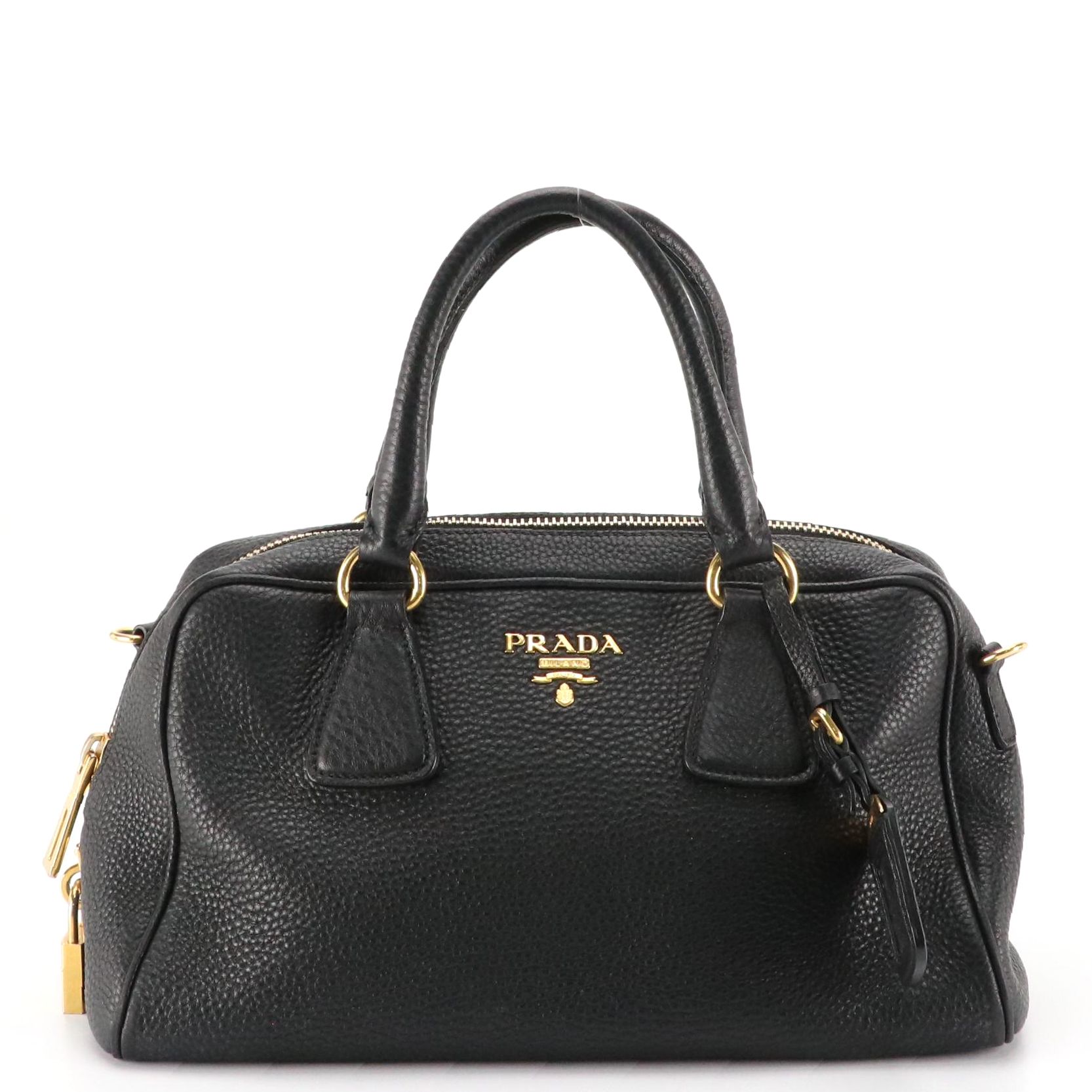 Prada Zip-Around Top Handle Satchel in Black Vitello Daino Leather