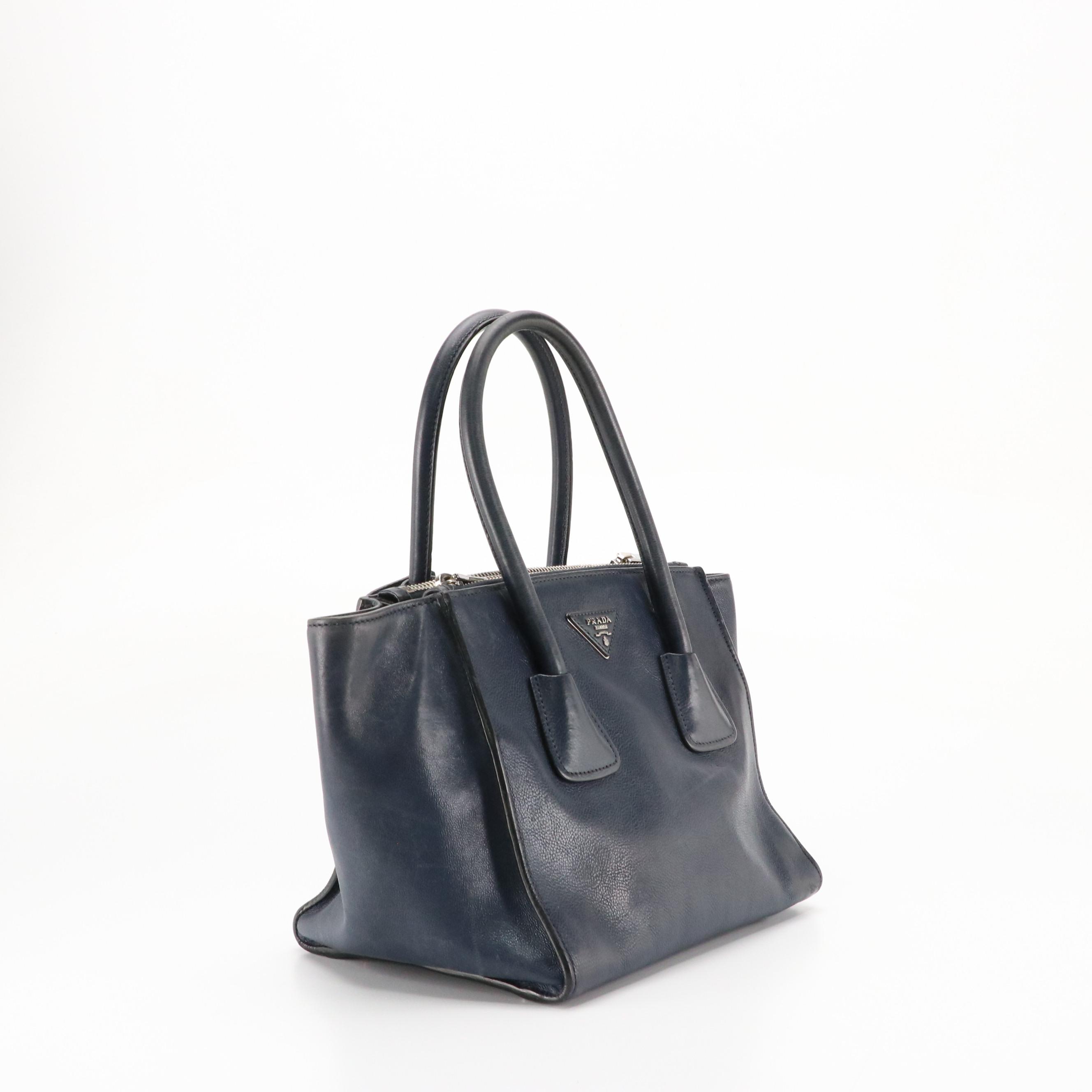 Prada Twin Pocket Two-Way Tote in Baltico Glaced Calfskin Leather