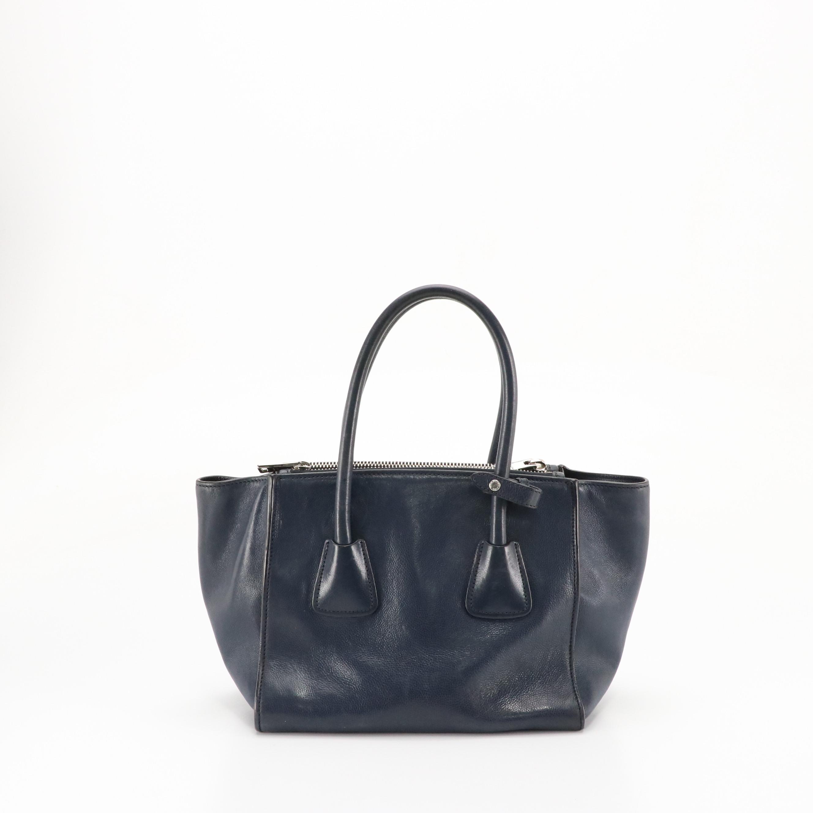 Prada Twin Pocket Two-Way Tote in Baltico Glaced Calfskin Leather