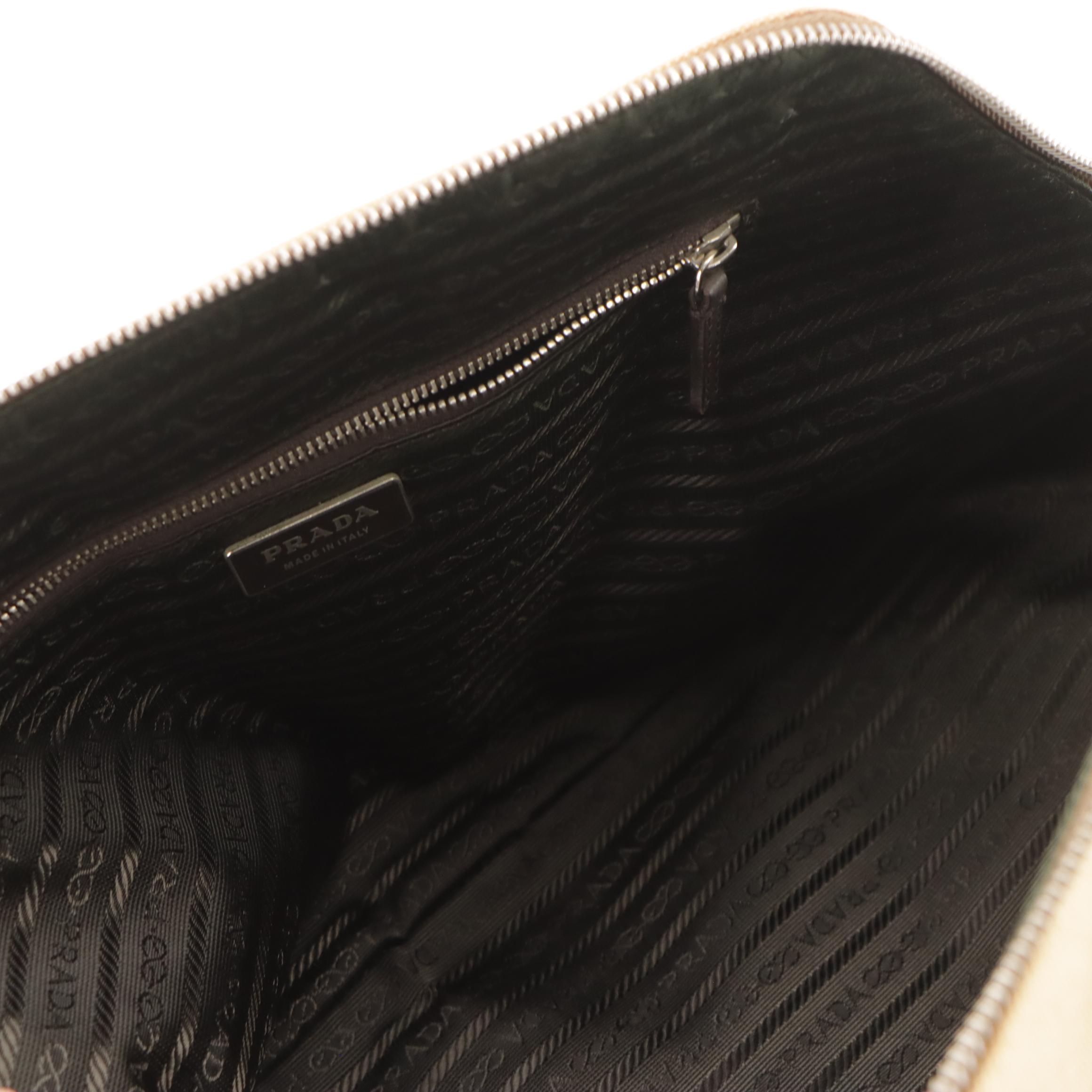 Prada Zip-Around Handbag in Beige Canapa Canvas and Lime Green Cinghiale Leather