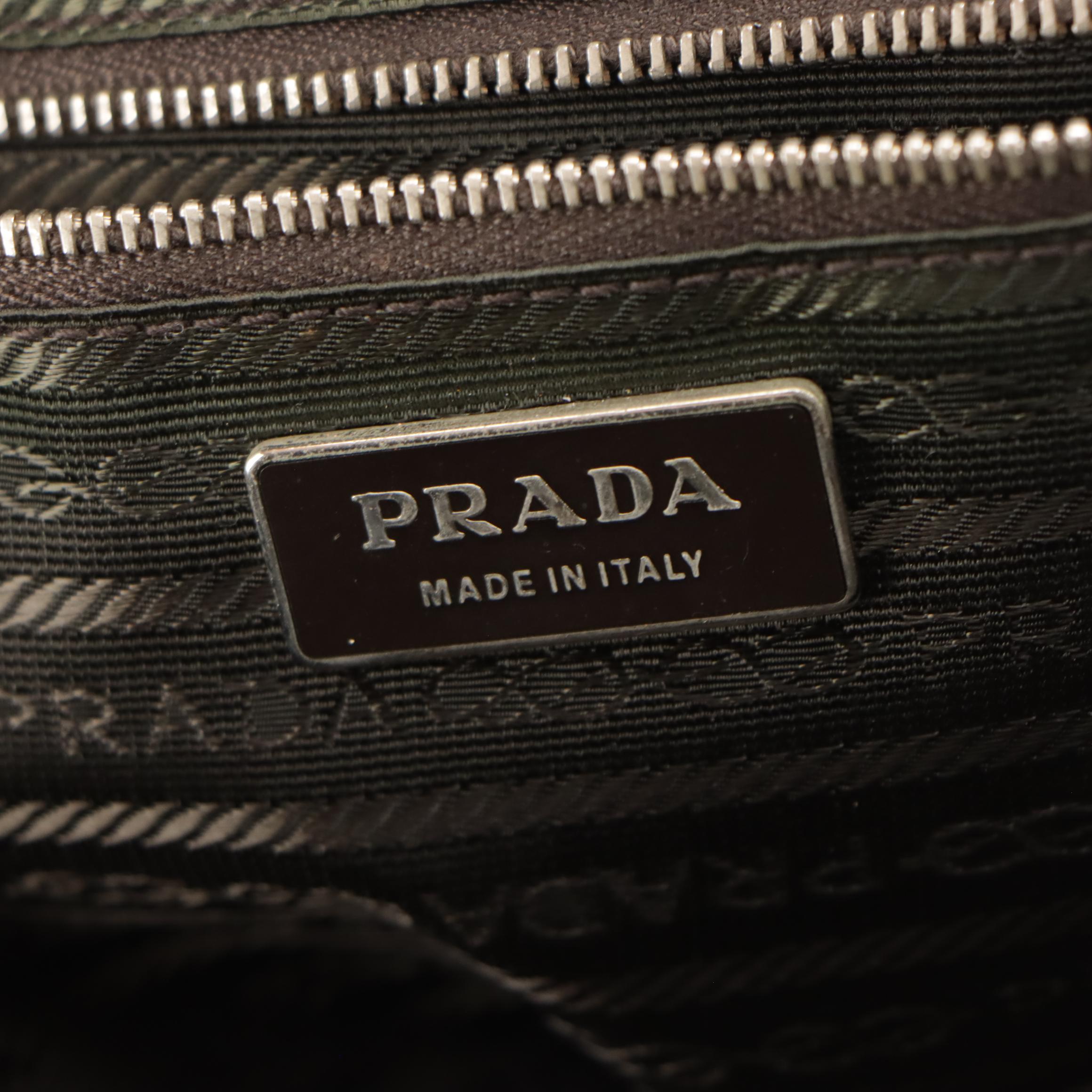 Prada Zip-Around Handbag in Beige Canapa Canvas and Lime Green Cinghiale Leather