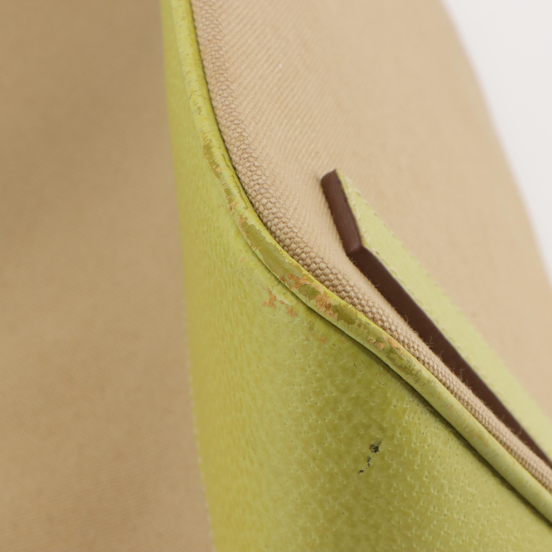 Prada Zip-Around Handbag in Beige Canapa Canvas and Lime Green Cinghiale Leather