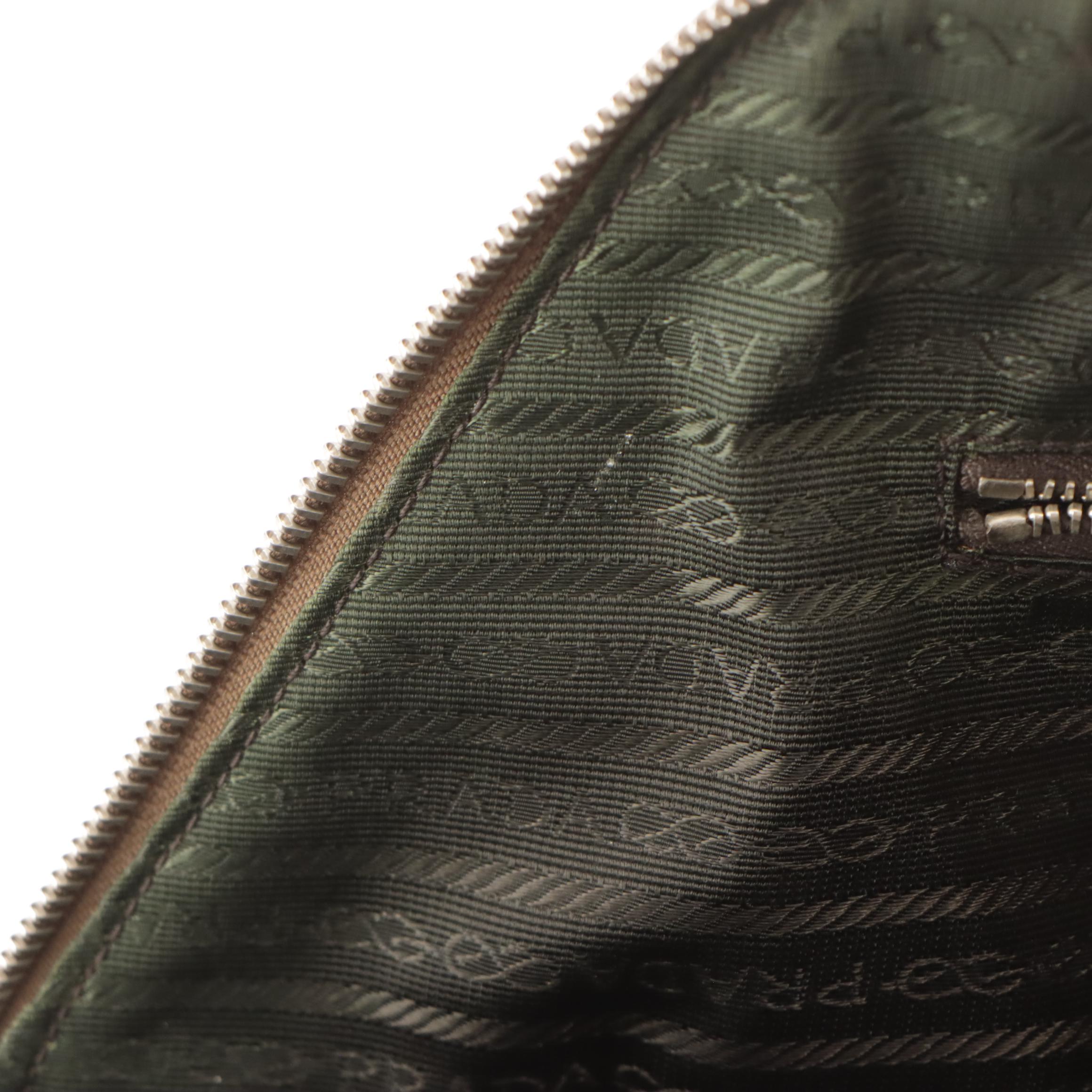 Prada Zip-Around Handbag in Beige Canapa Canvas and Lime Green Cinghiale Leather