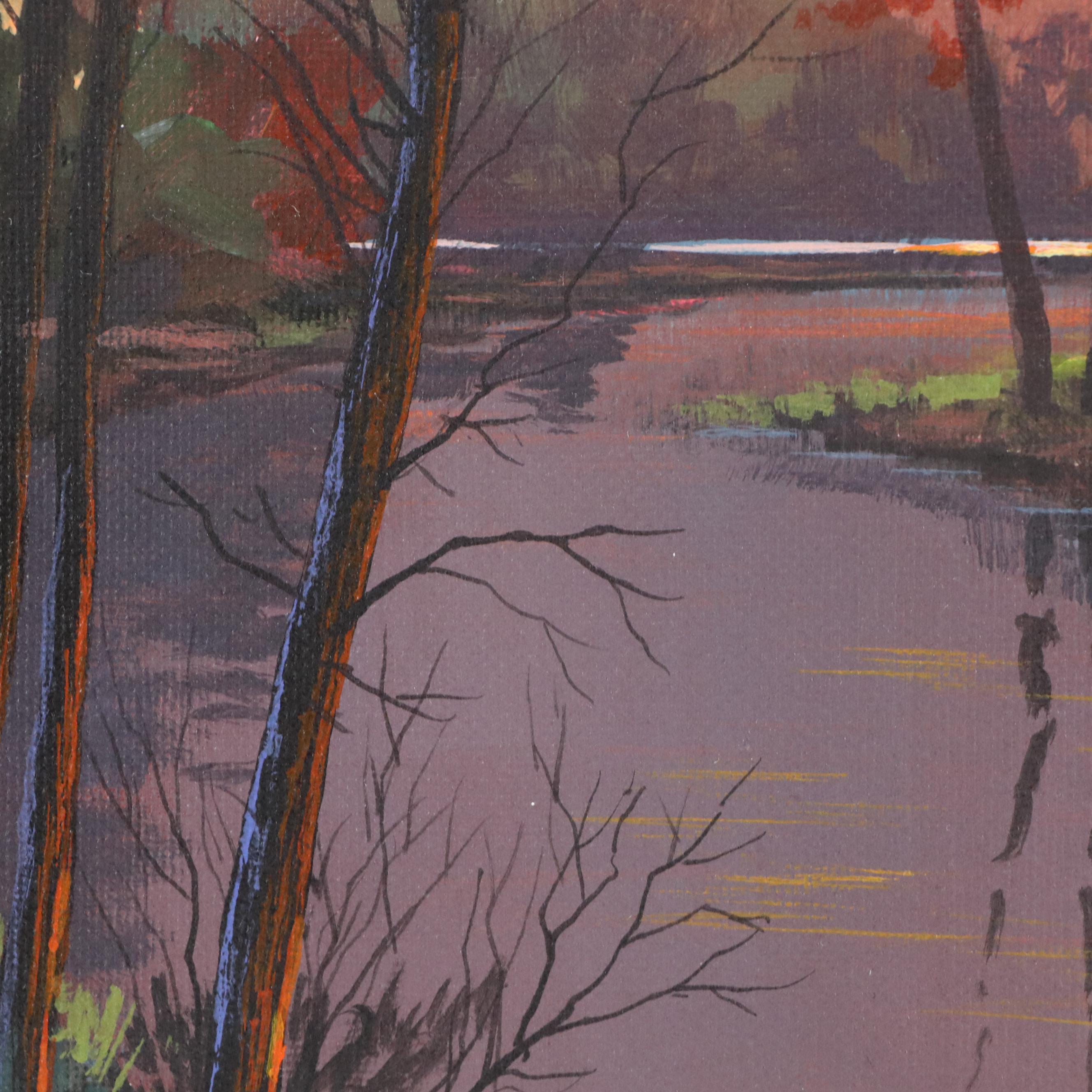 Doug "Bumo" Johnpeer Sunset Lake Landscape Oil Painting, 2025