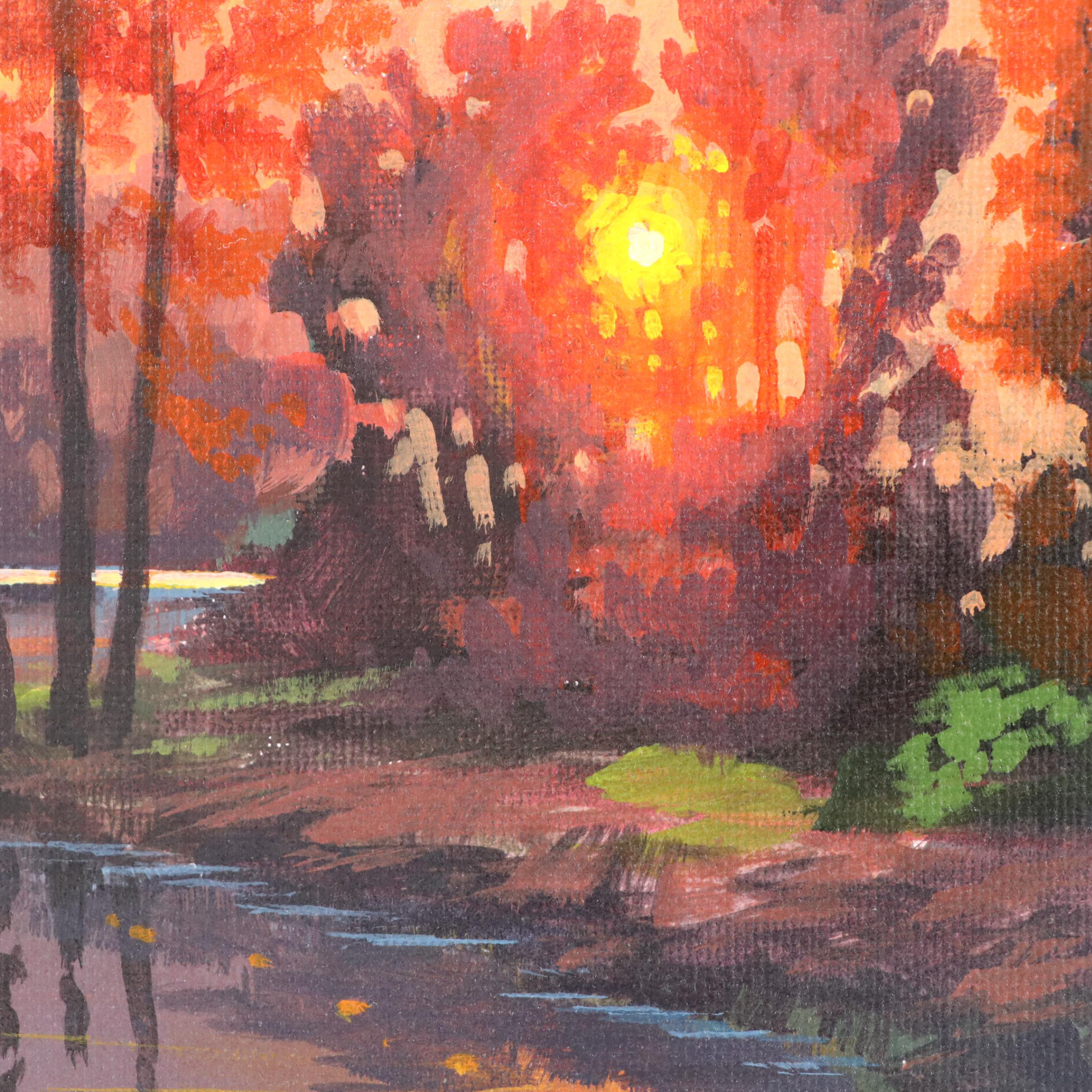 Doug "Bumo" Johnpeer Sunset Lake Landscape Oil Painting, 2025