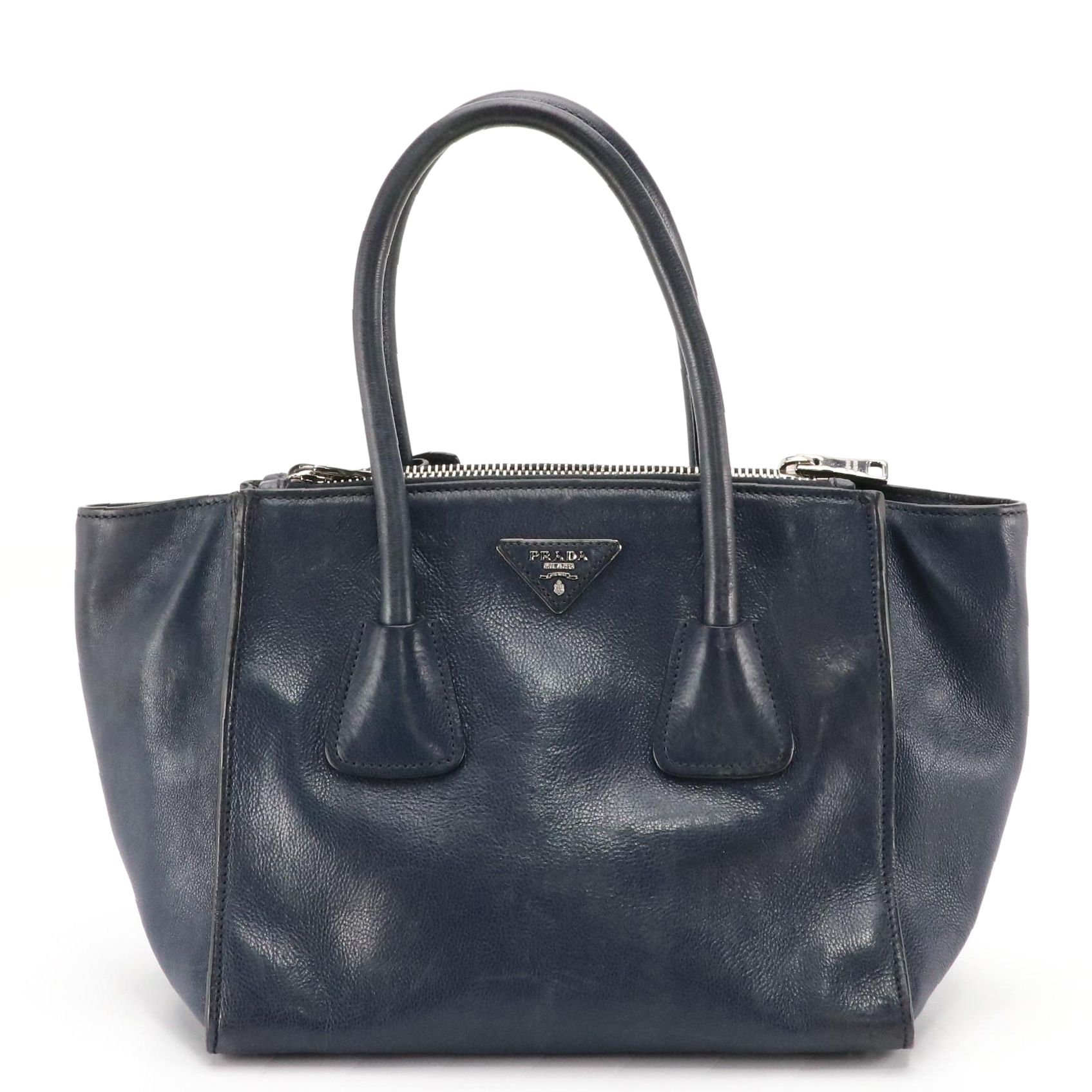 Prada Twin Pocket Two-Way Tote in Baltico Glaced Calfskin Leather
