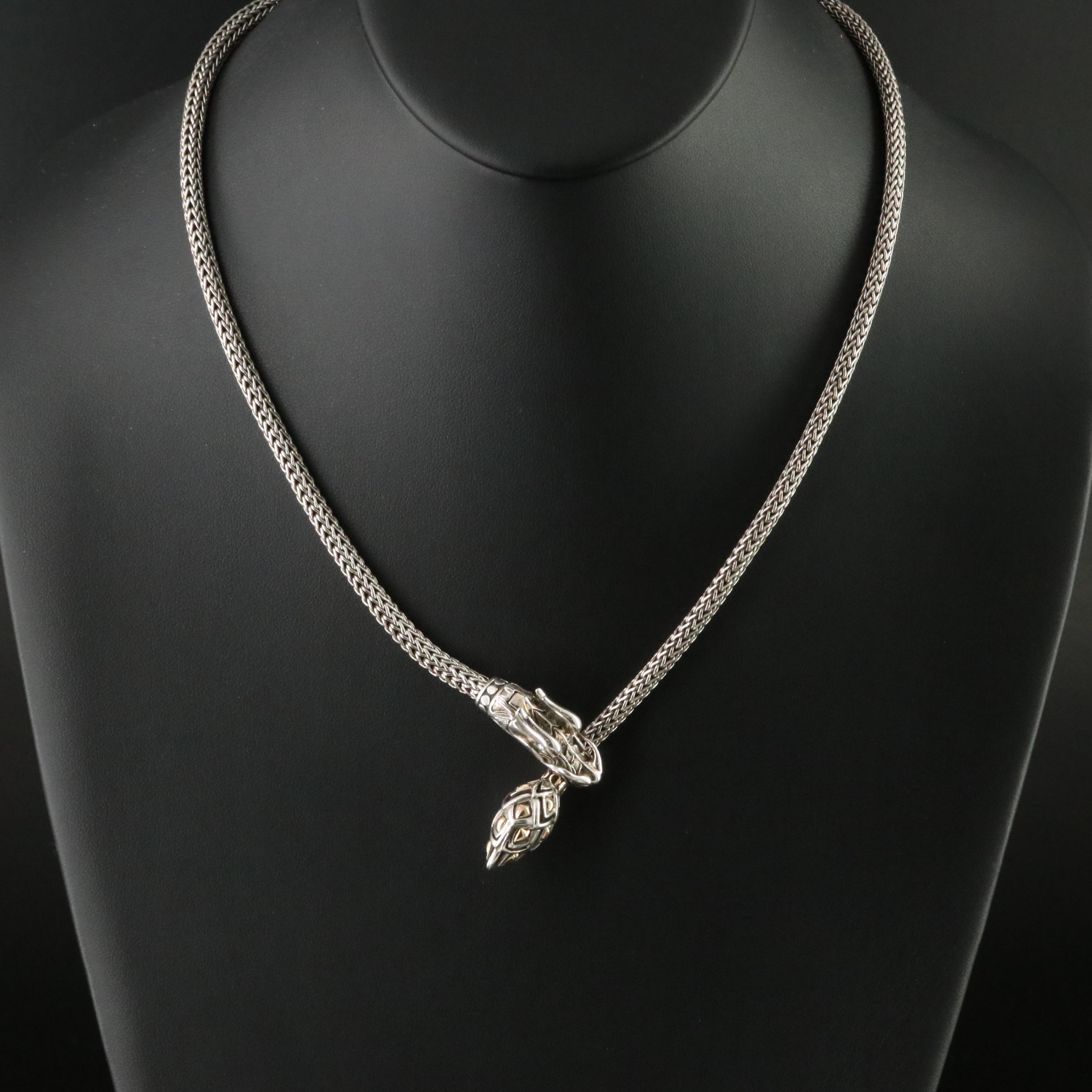 John Hardy Legends Naga Sterling Lariat Necklace with 18K Accents