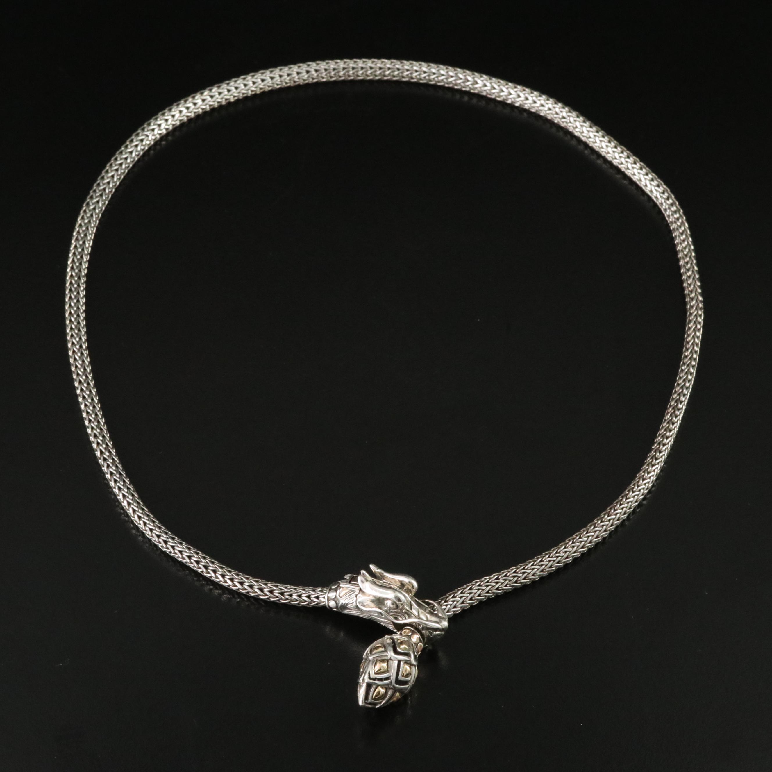 John Hardy Legends Naga Sterling Lariat Necklace with 18K Accents