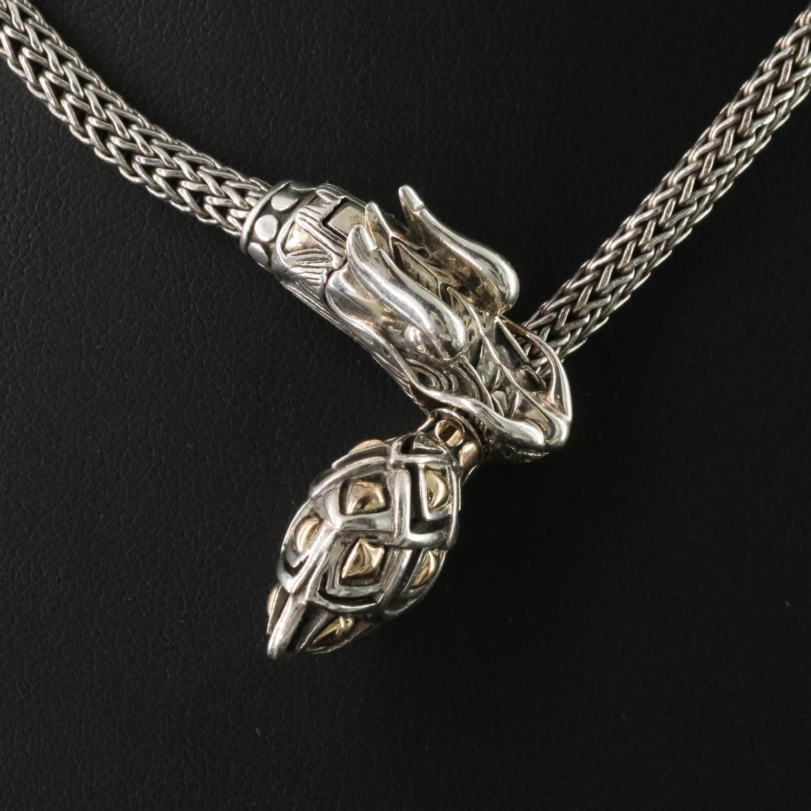 John Hardy Legends Naga Sterling Lariat Necklace with 18K Accents