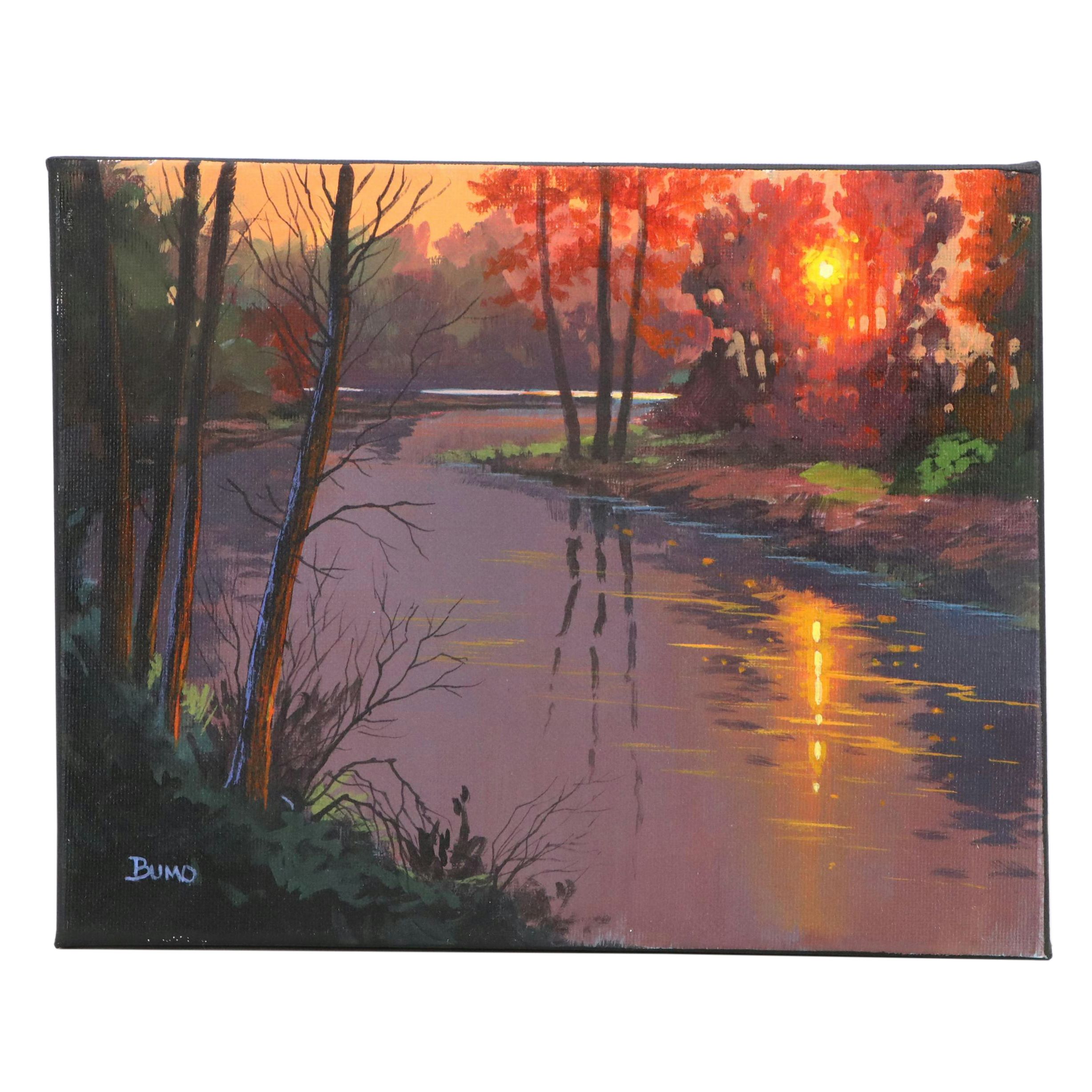 Doug "Bumo" Johnpeer Sunset Lake Landscape Oil Painting, 2025