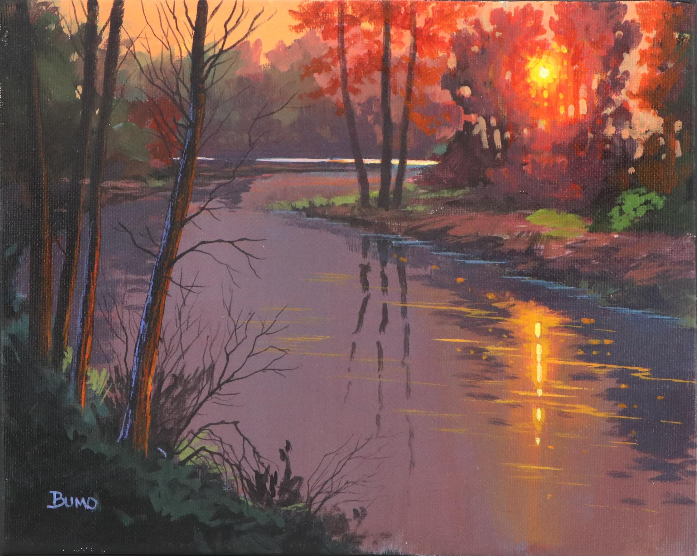 Doug "Bumo" Johnpeer Sunset Lake Landscape Oil Painting, 2025