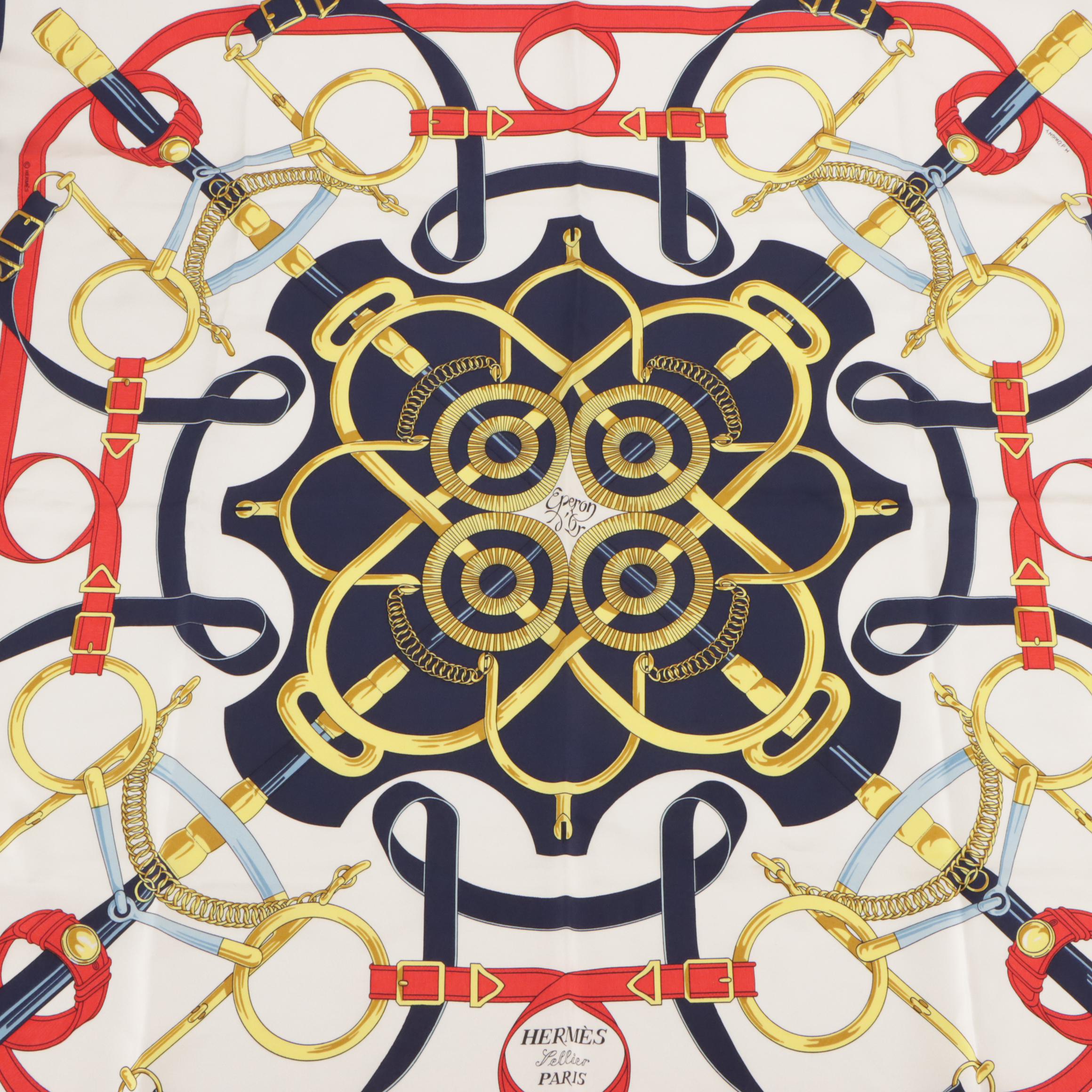 Hermès "Éperon d'Or" Scarf 90 in Silk Twill