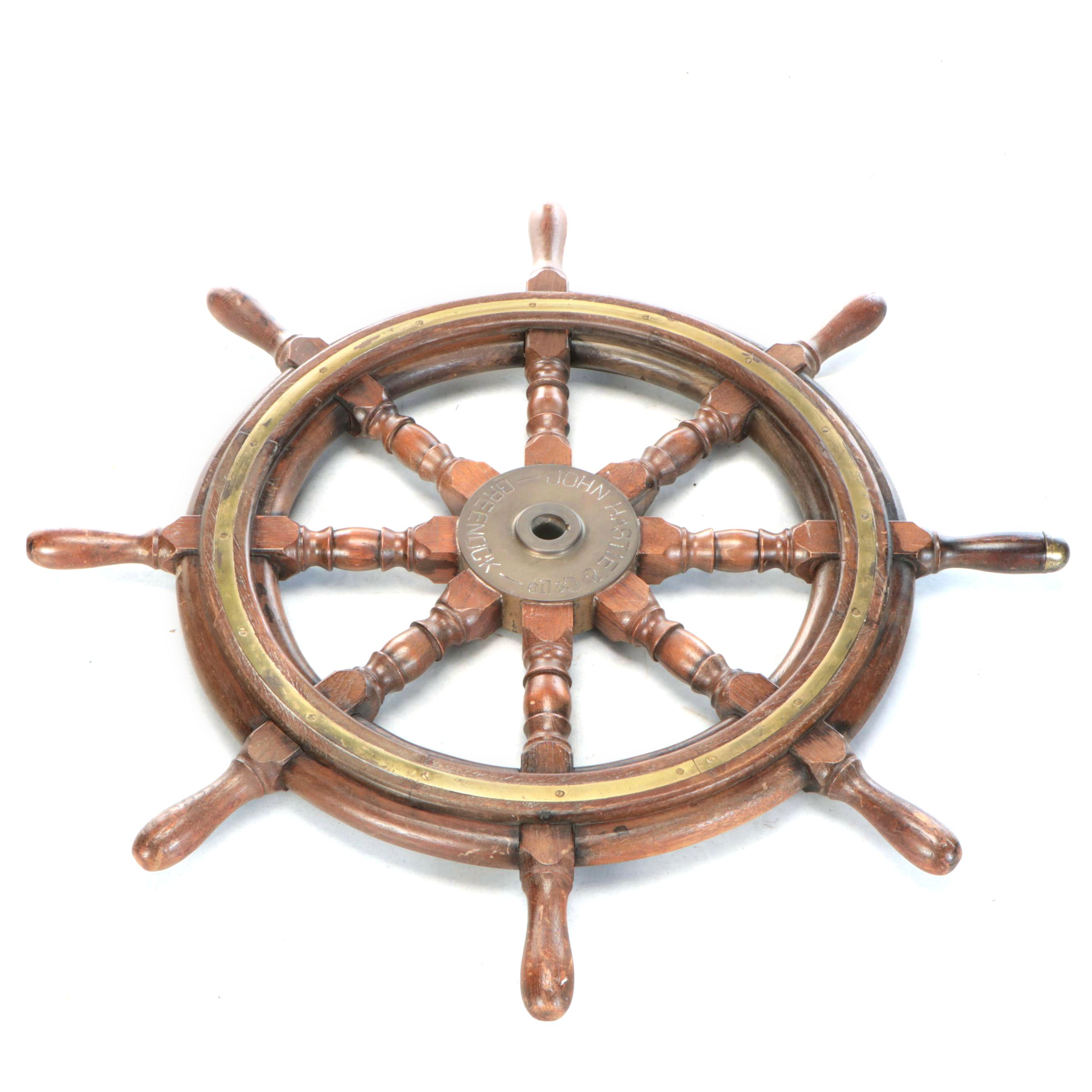 John Hastie & Co. Ltd. Greenock Walnut and Brass Ship's Wheel