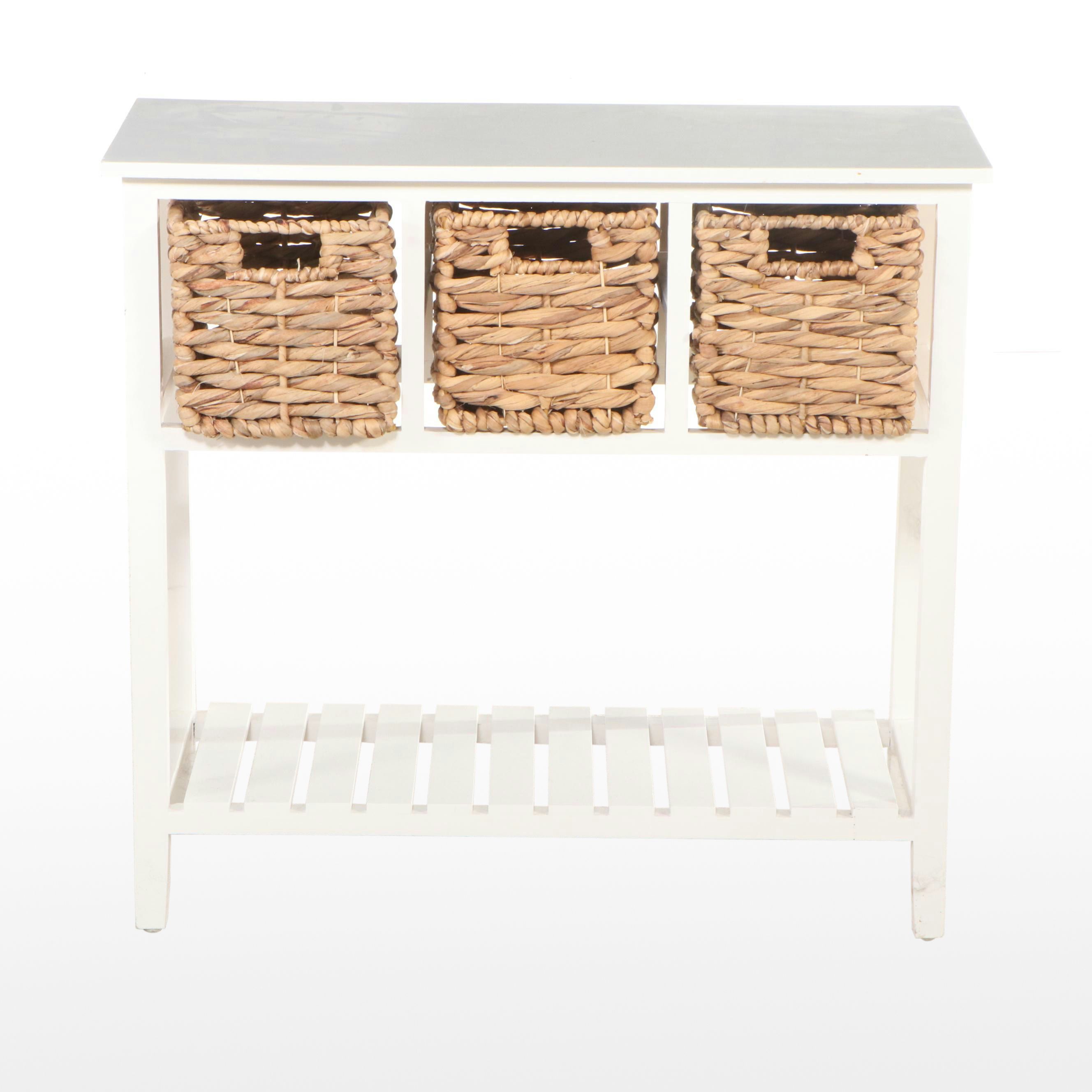 White Painted Wood Console Table with Baskets