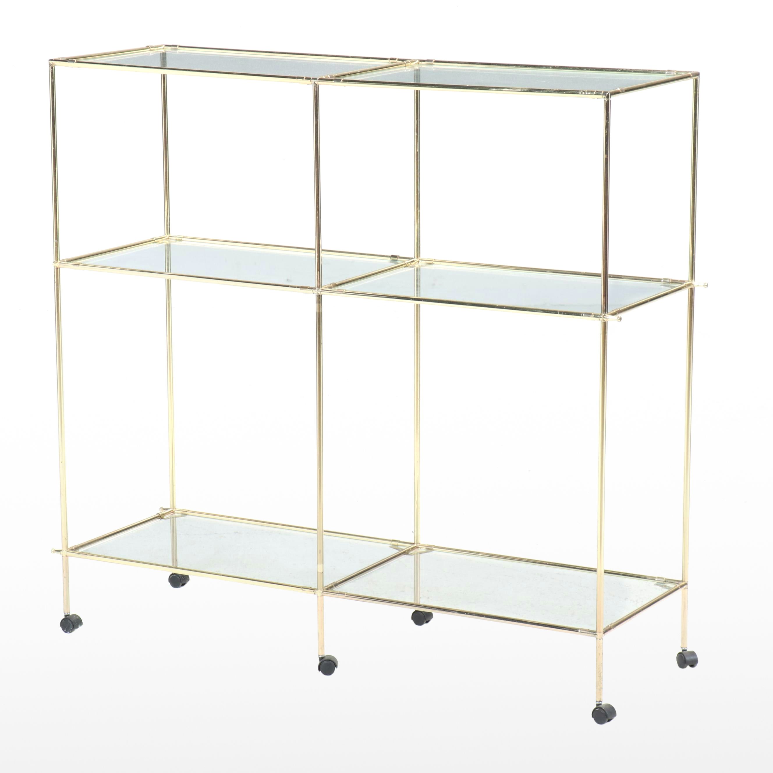 Modern Brass Toned Shelving Unit with Glass Shelves