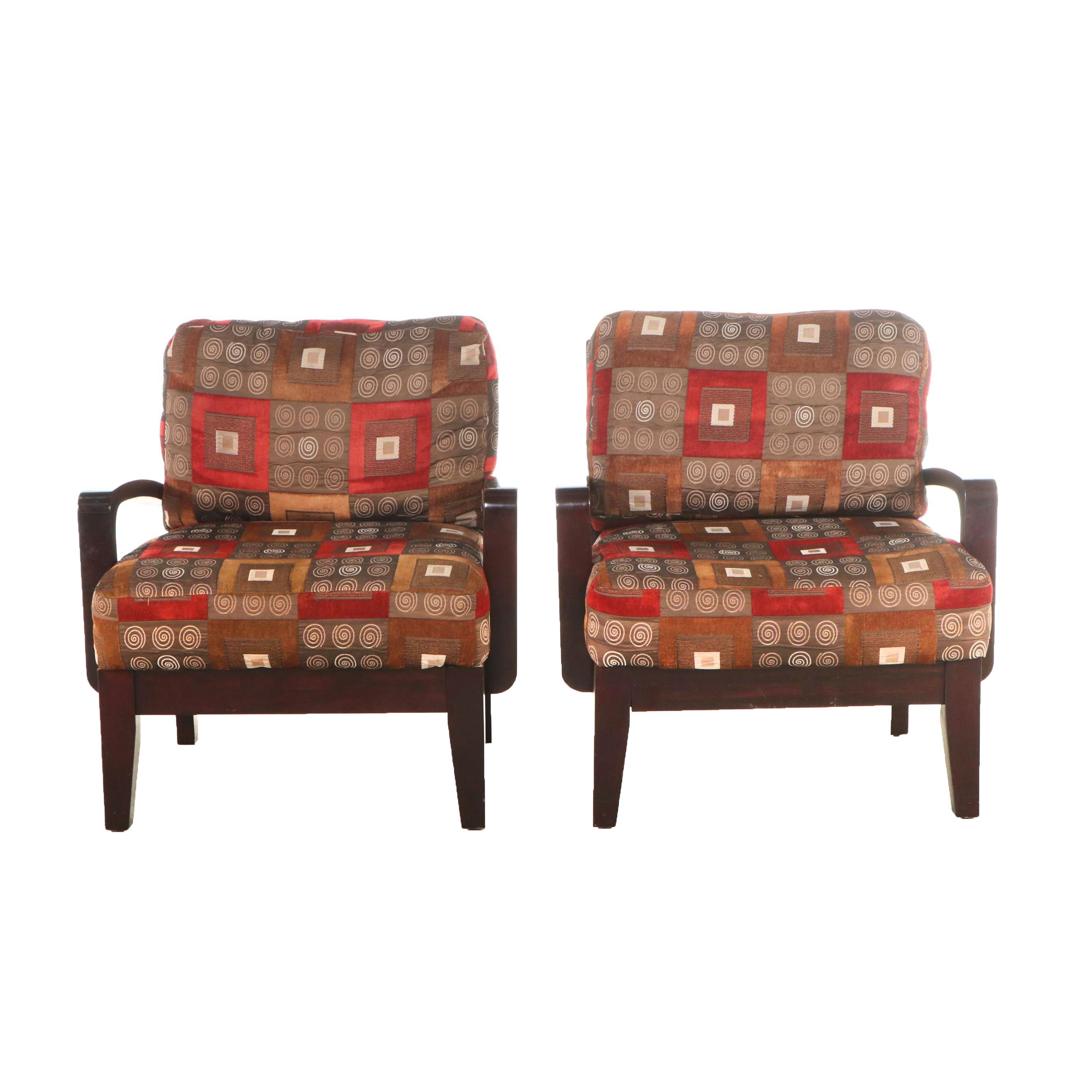 Pair of MCM Style Geometric Upholstered  Accent Chairs